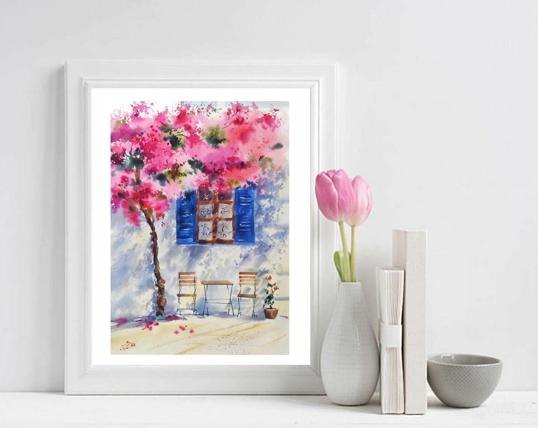 Paysage grec Aquarelle peinture d'été 2