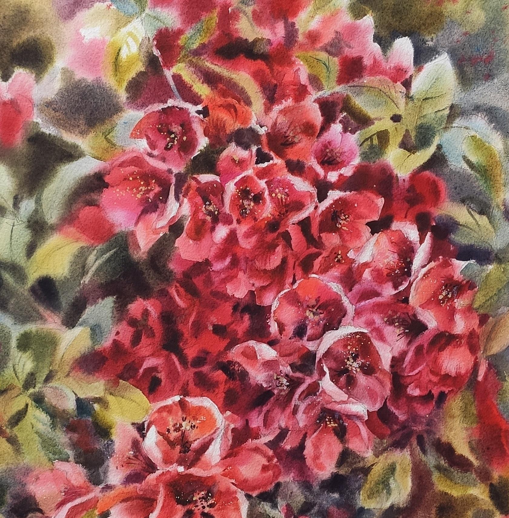 Passion quince Watercolor painting Floral art - Art by Irina Pronina