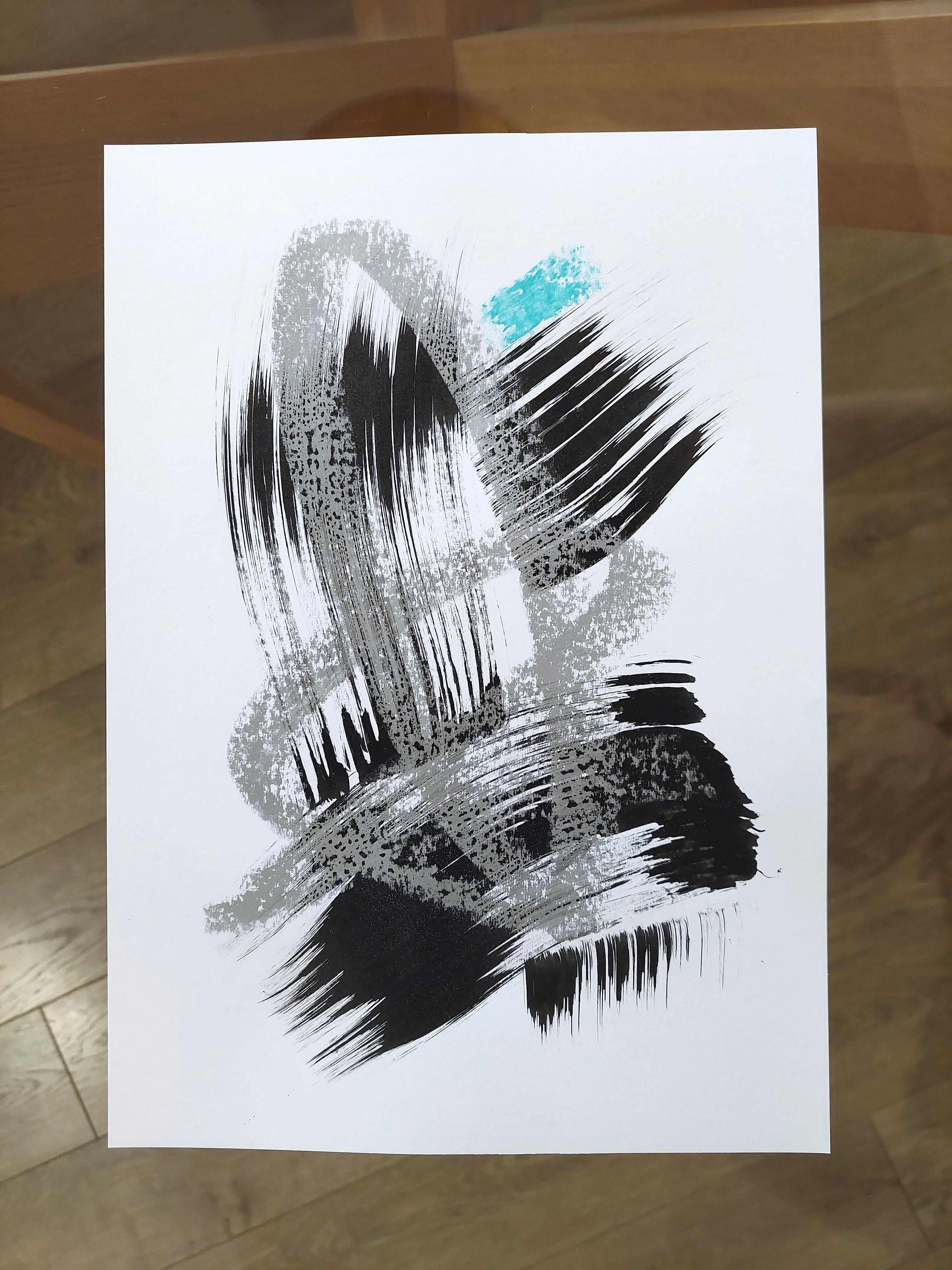 This spontaneous gestural drawing is made with Chinese ink and silver pastel on heavy white paper. Looking at it you can feel the freshness of instant impulse and the charge of cheerful energy! I danced a lot the day I drew this series of drawings,