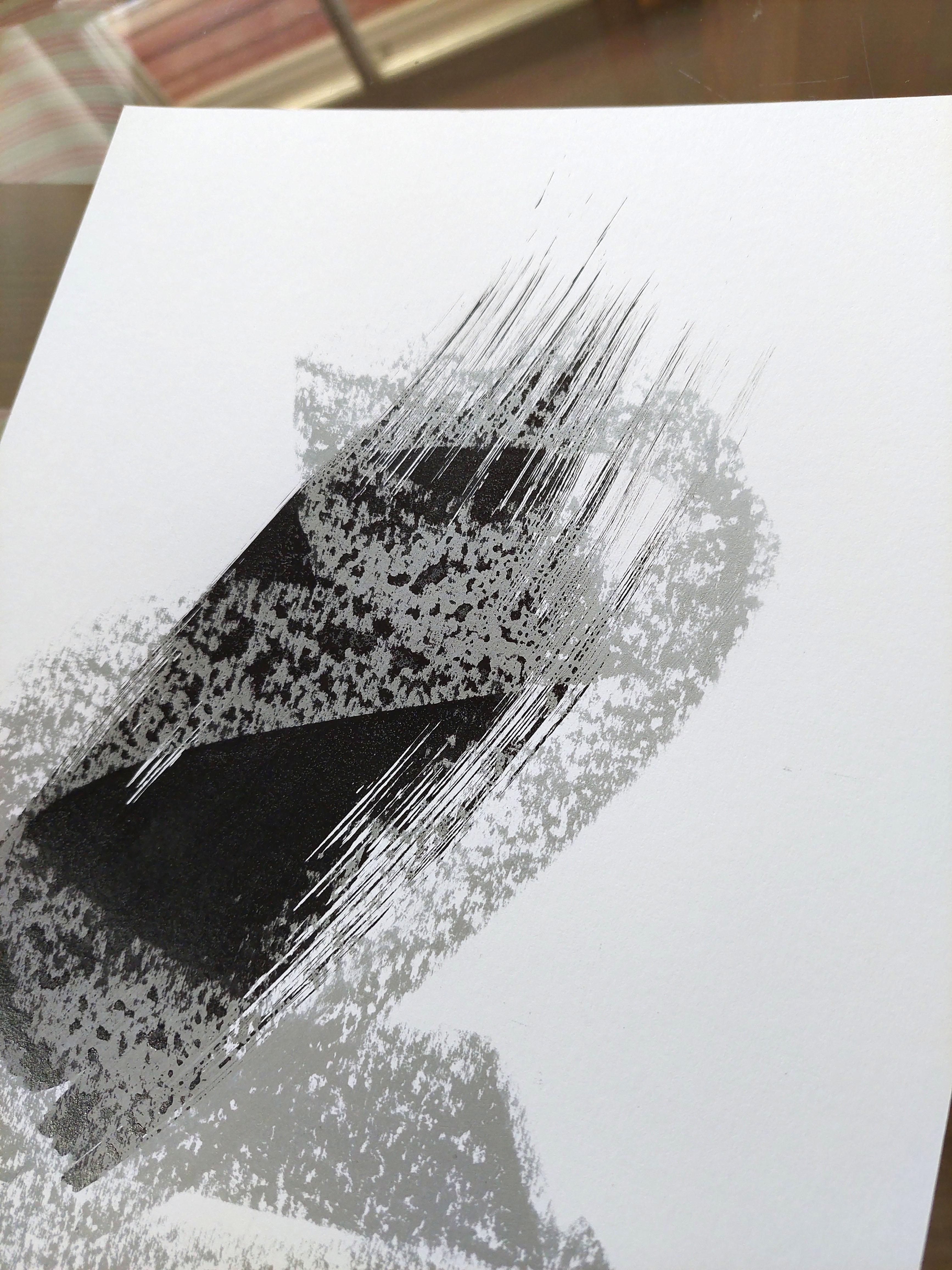 Dessin abstrait monochrome. Décollage en vente 3