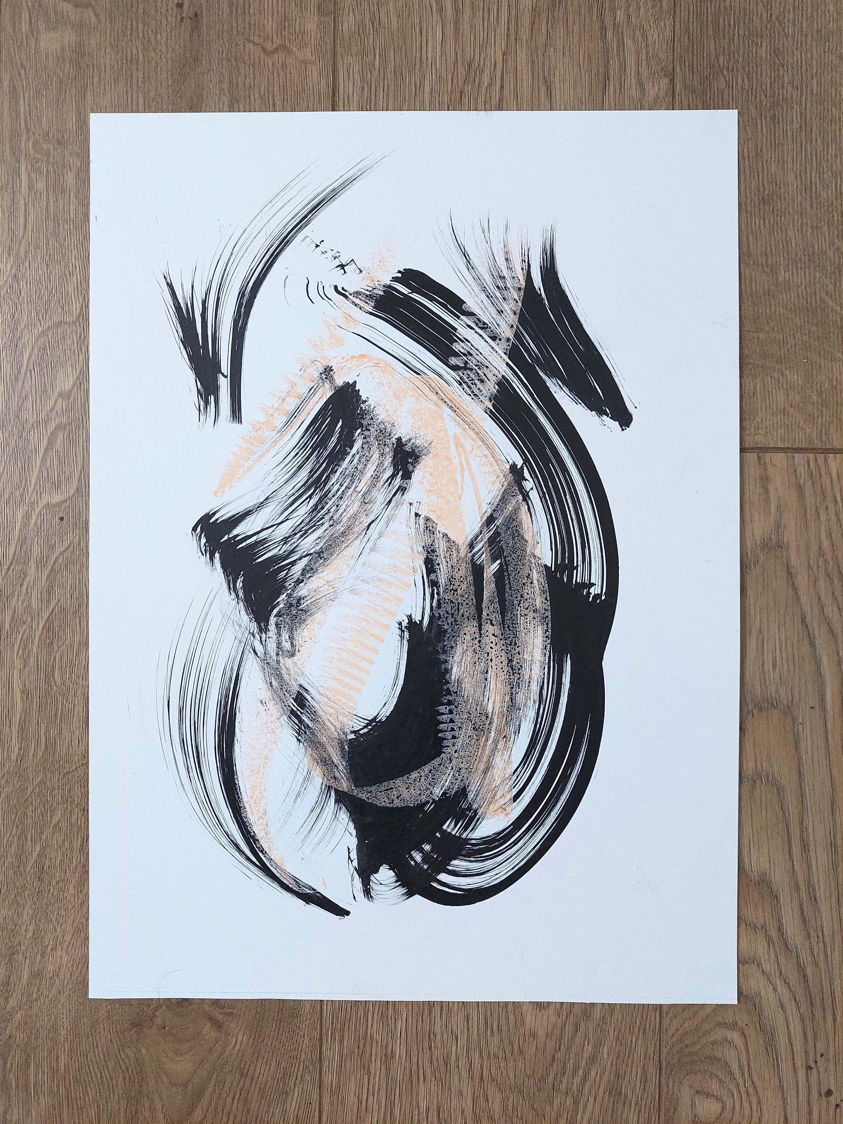 Сalligraphic Abstract Drawing. Flying Brush For Sale 2