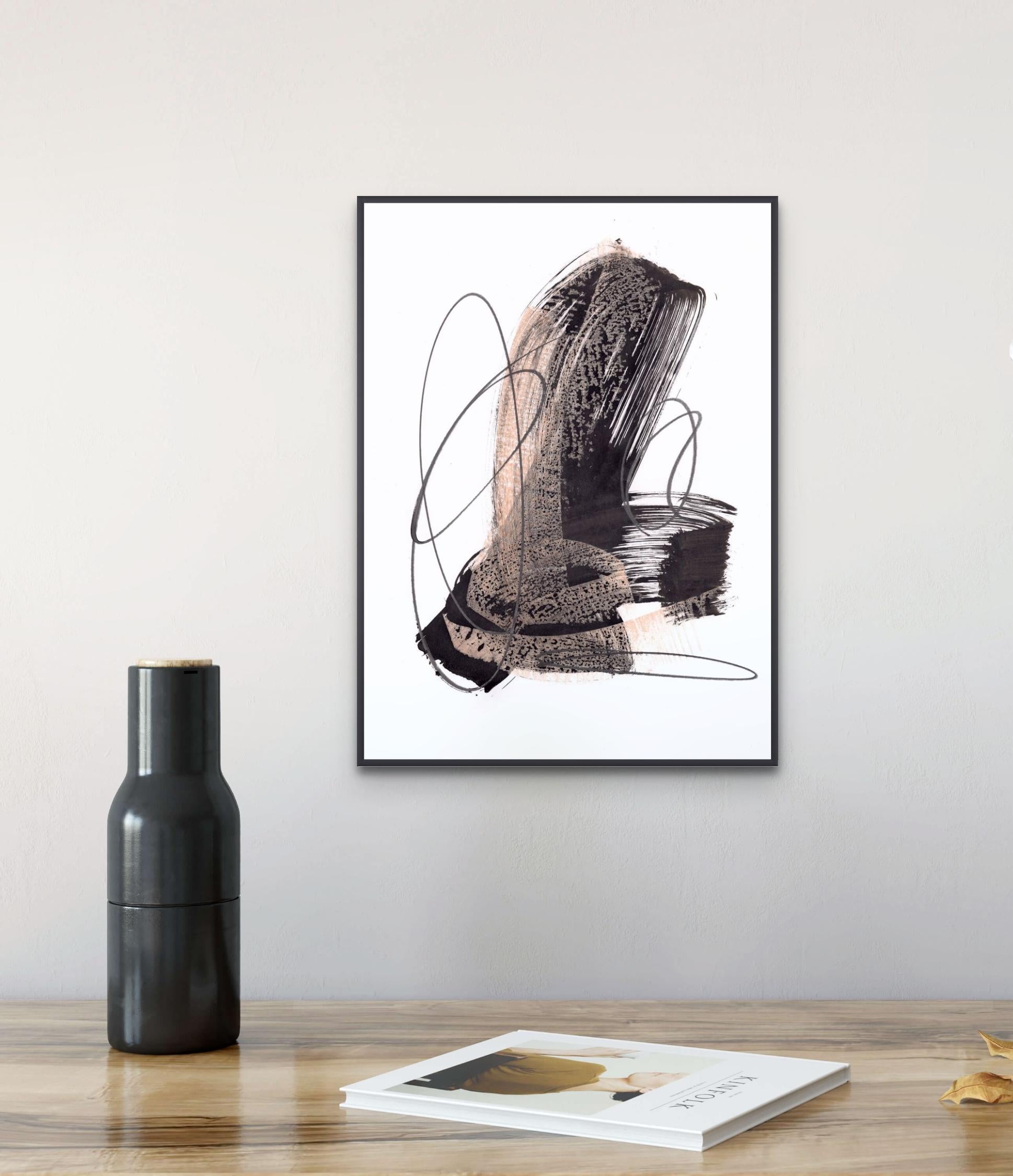 This expressive monochrome drawing is made with Chinese ink and pastel on heavy white paper. Looking at it you can feel the freshness of instant impulse and the charge of energy!  

Every time I draw such abstract lines, a flow of energy moves my