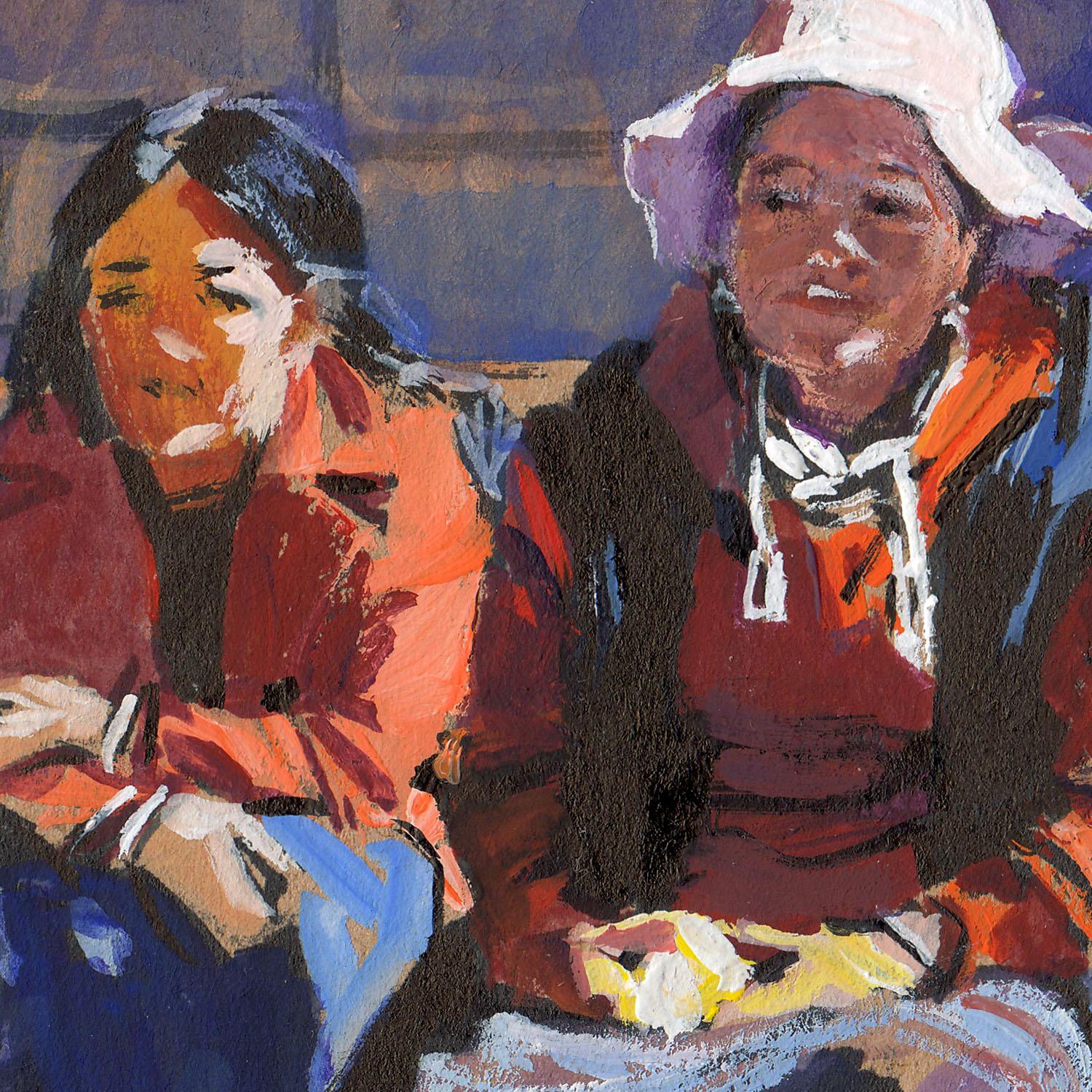 The Girls and their Dog in Tibetan village (sketch) - Art by Evgeniy Monahov
