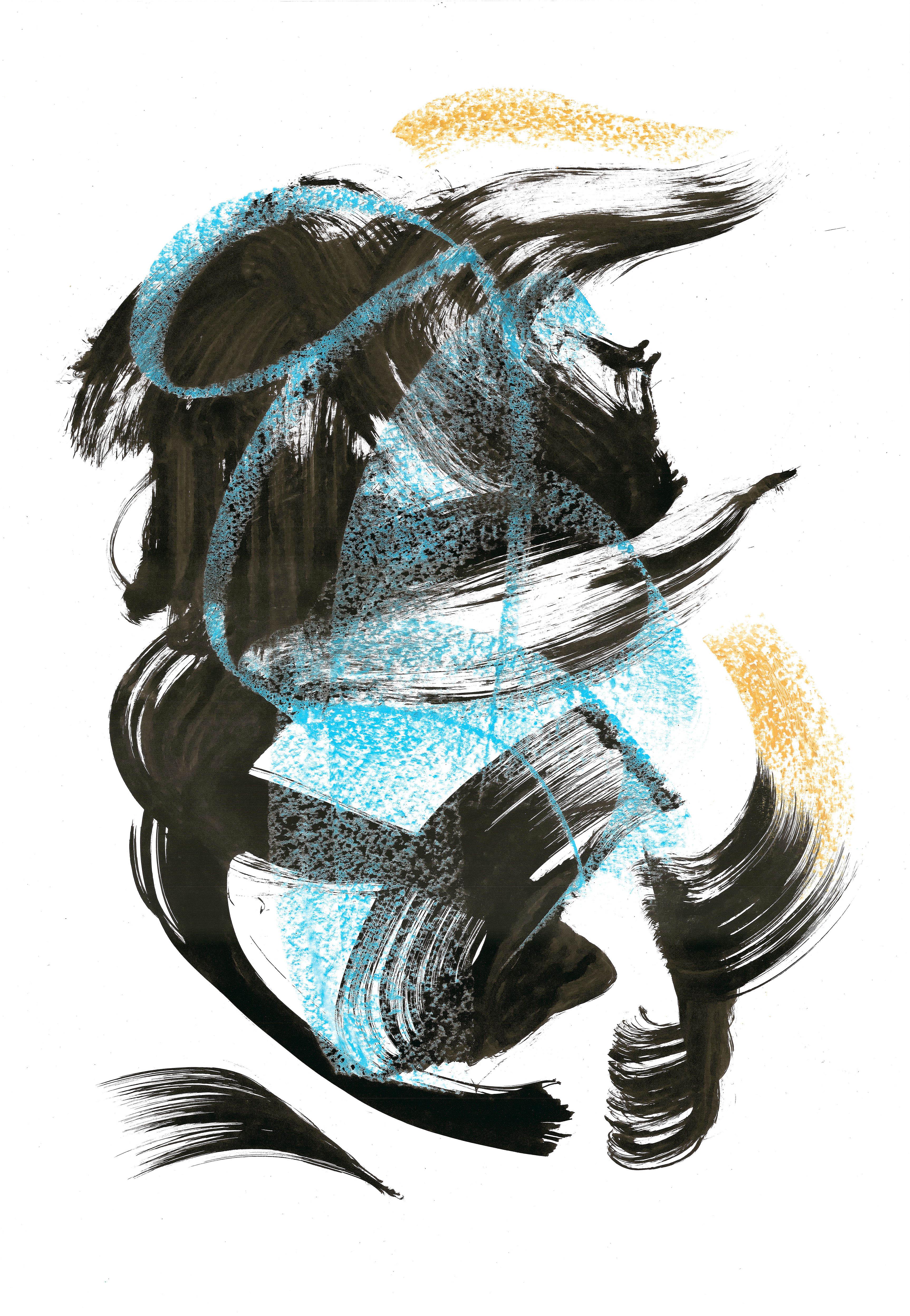 Abstract Drawing Sve Gri - Un dessin abstrait expressif dans le flux des sensations. Brosse volante