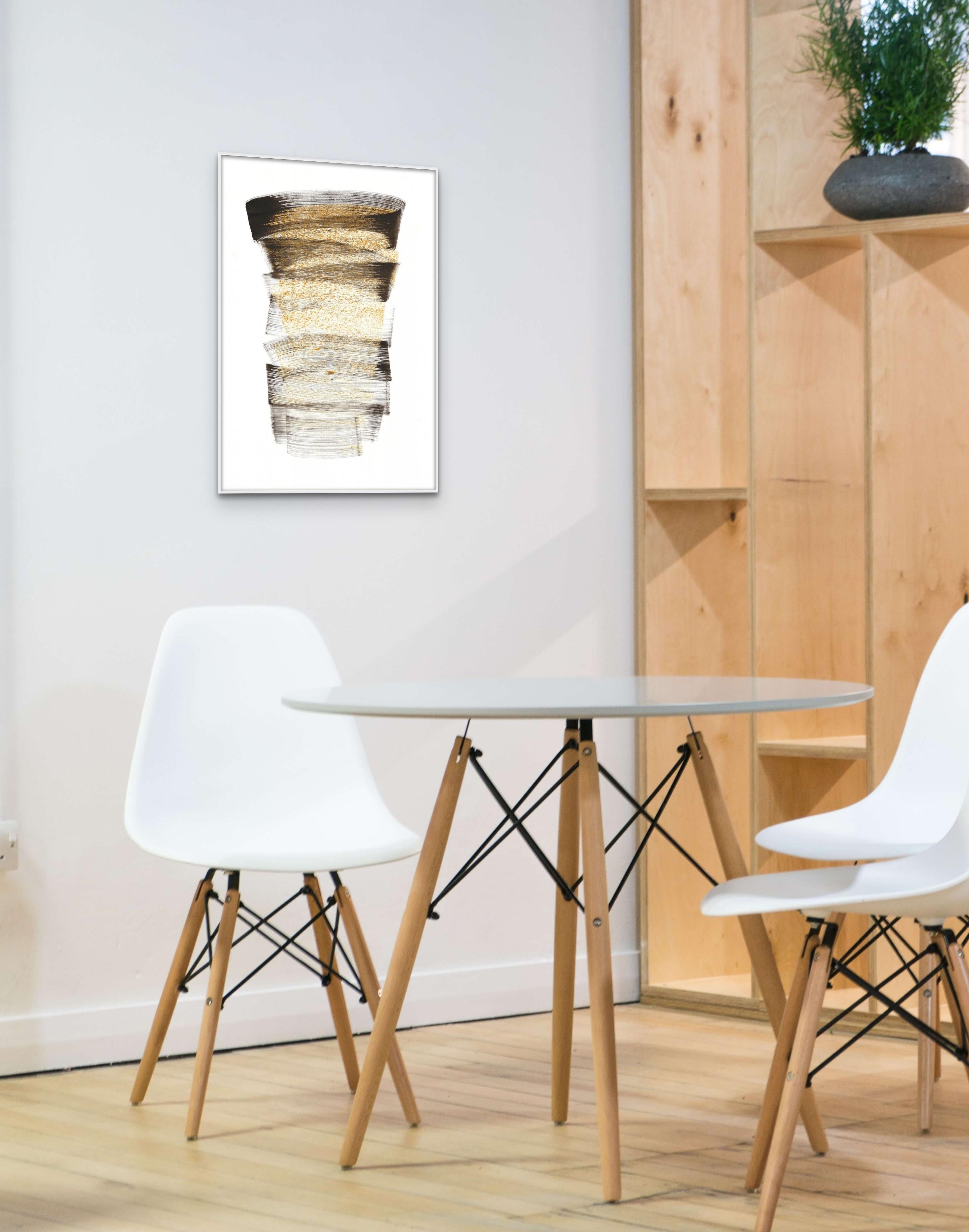 Intuitive Gestural Drawing. Abstract Minimalism. Space Below - Beige Abstract Drawing by Sve Gri
