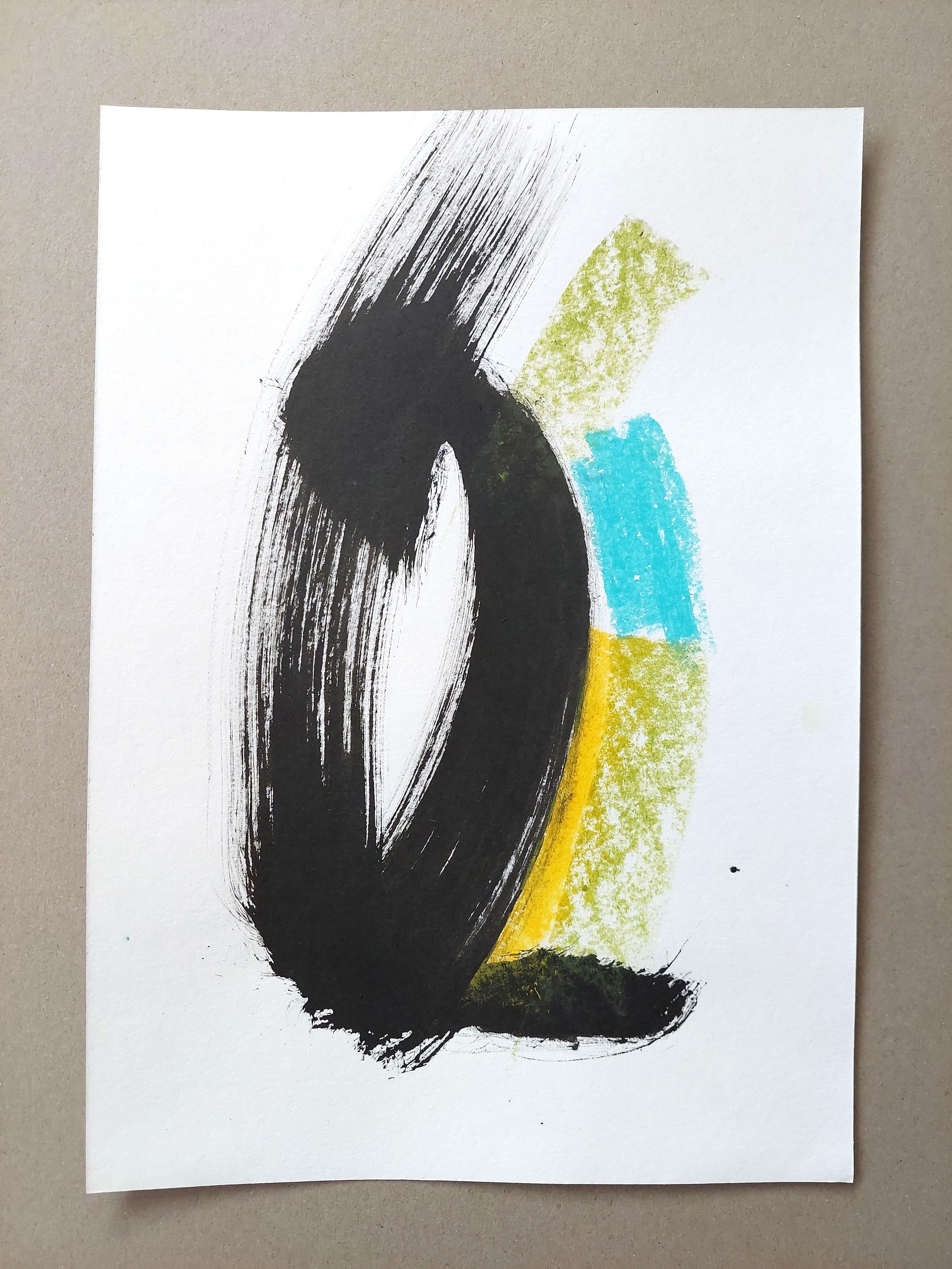 Confident, bold, decisive, bright! This artwork conveys such a mood. This intuitive abstract drawing is made with Chinese ink and pastel on watercolor paper. It conveys an impulse born in the space of sensations.  
