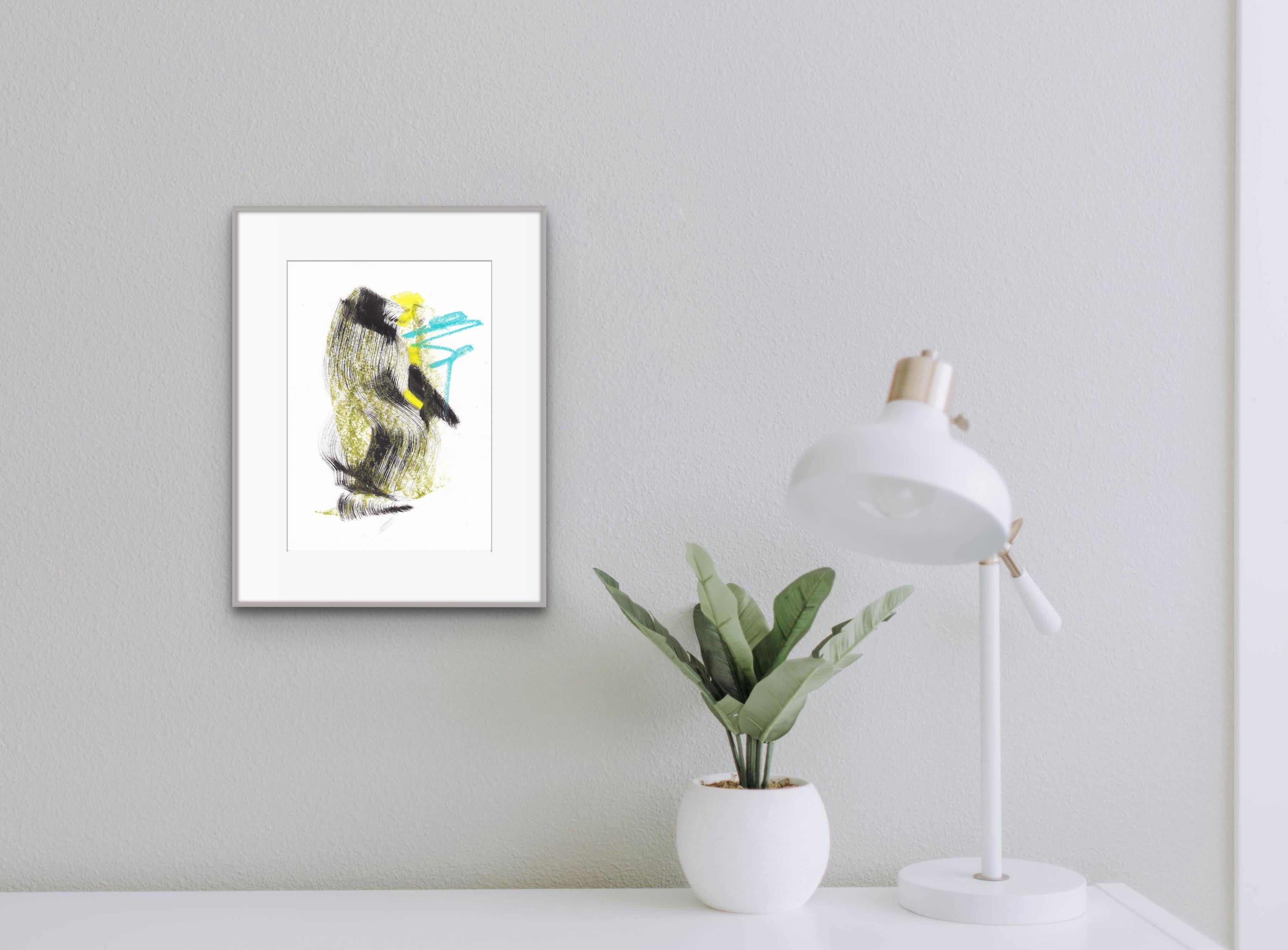 Expressive abstrakte Kunstwerke. Minimalistische Grafiken. Zitrone Akzent (Beige), Abstract Drawing, von Sve Gri