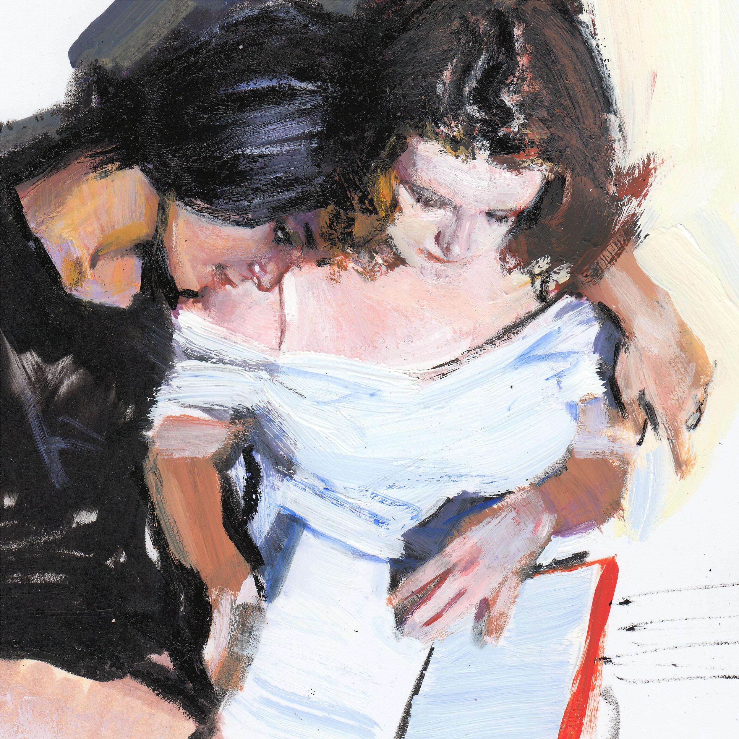 Zwei Mädchen beim Lesen eines Buches – Art von Evgeniy Monahov