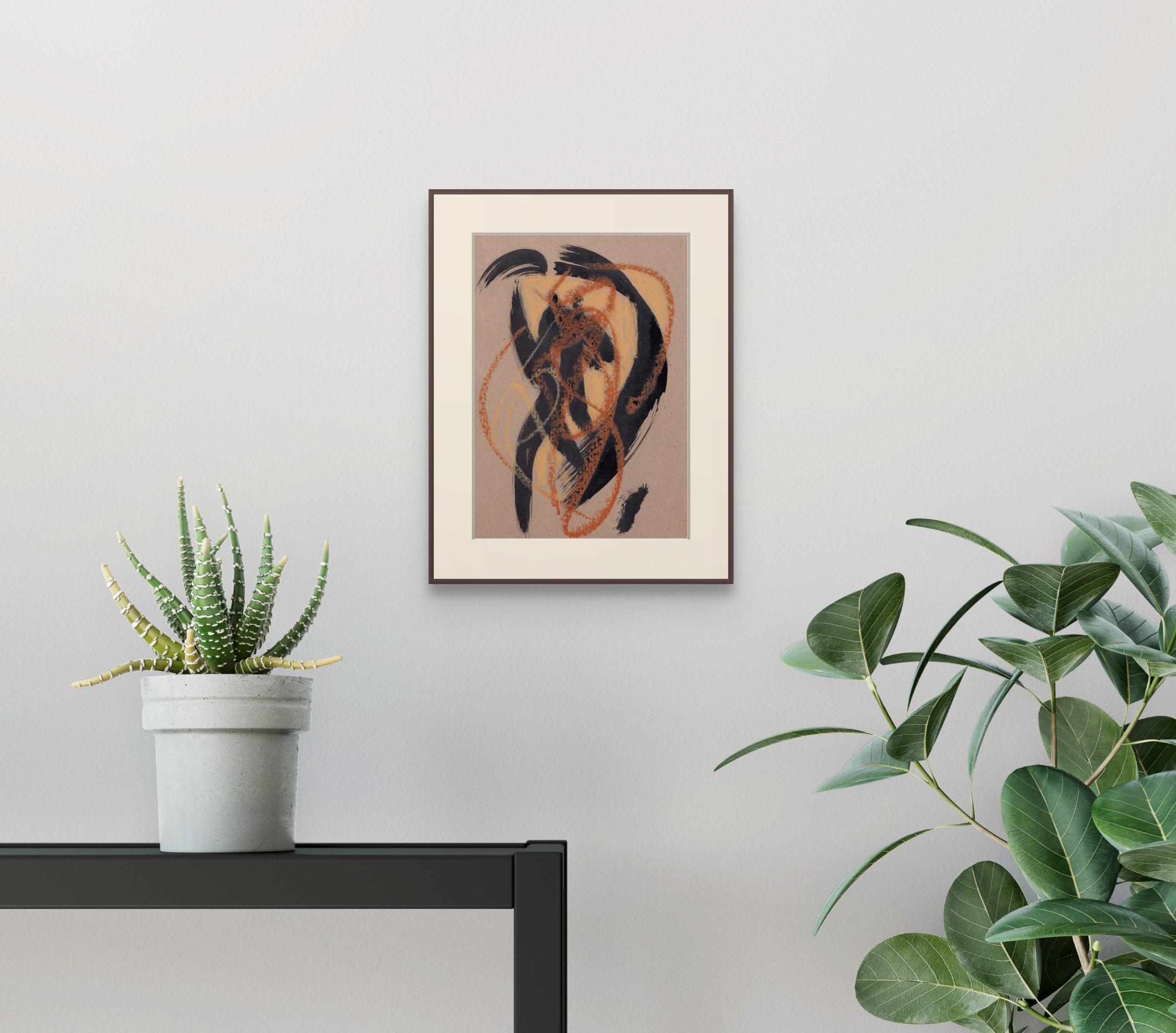 Abstract drawing in chocolate tones. Minimalistic graphics. Talking Lines .2. - Brown Abstract Drawing by Sve Gri