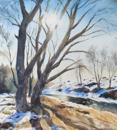 Sunny watercolor landscape Sunny shore