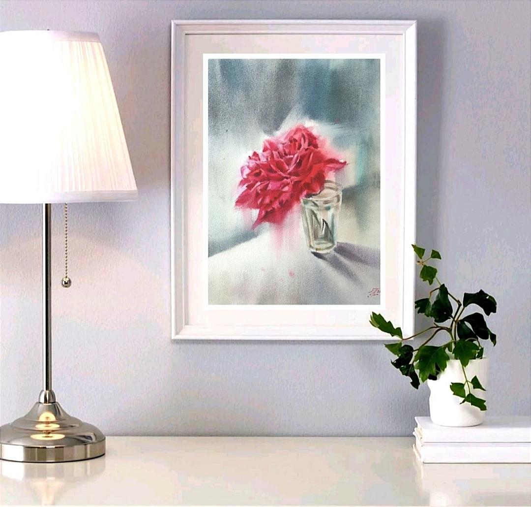 Delicate rose Watercolor painting Flowers Aquarelle  For Sale 1