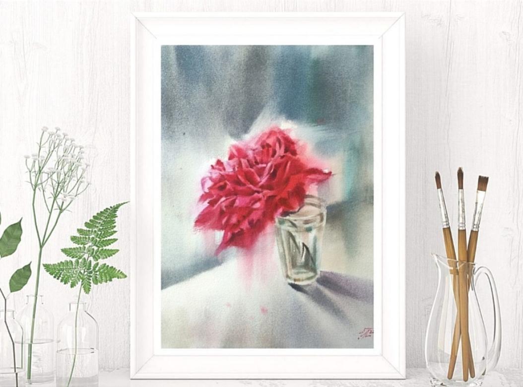 Delicate rose Watercolor painting Flowers Aquarelle  For Sale 2