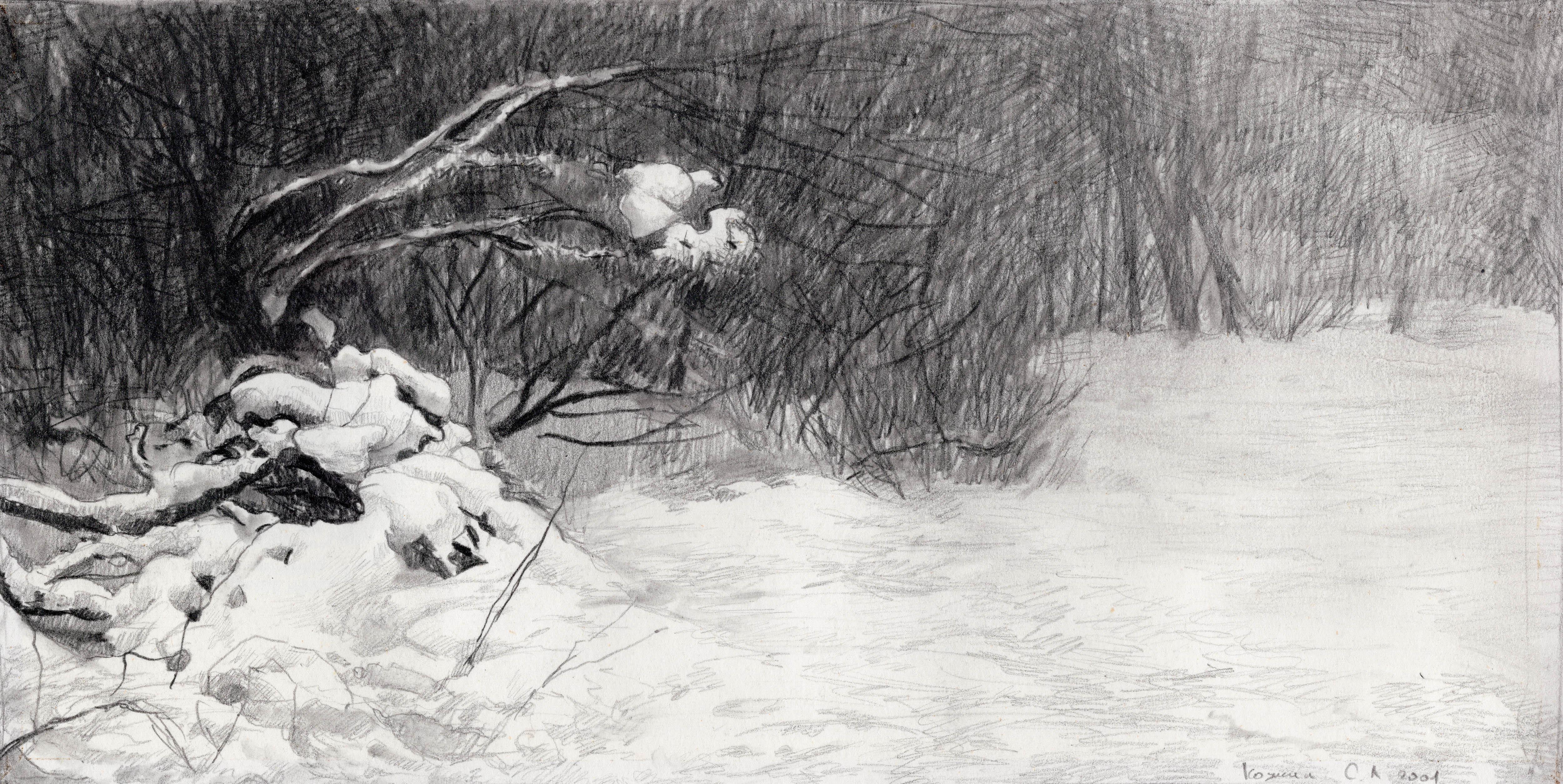 Simon Kozhin Landscape Art – Schneebedeckte Branches