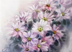 Delicate chrysanthemums Watercolor painting 