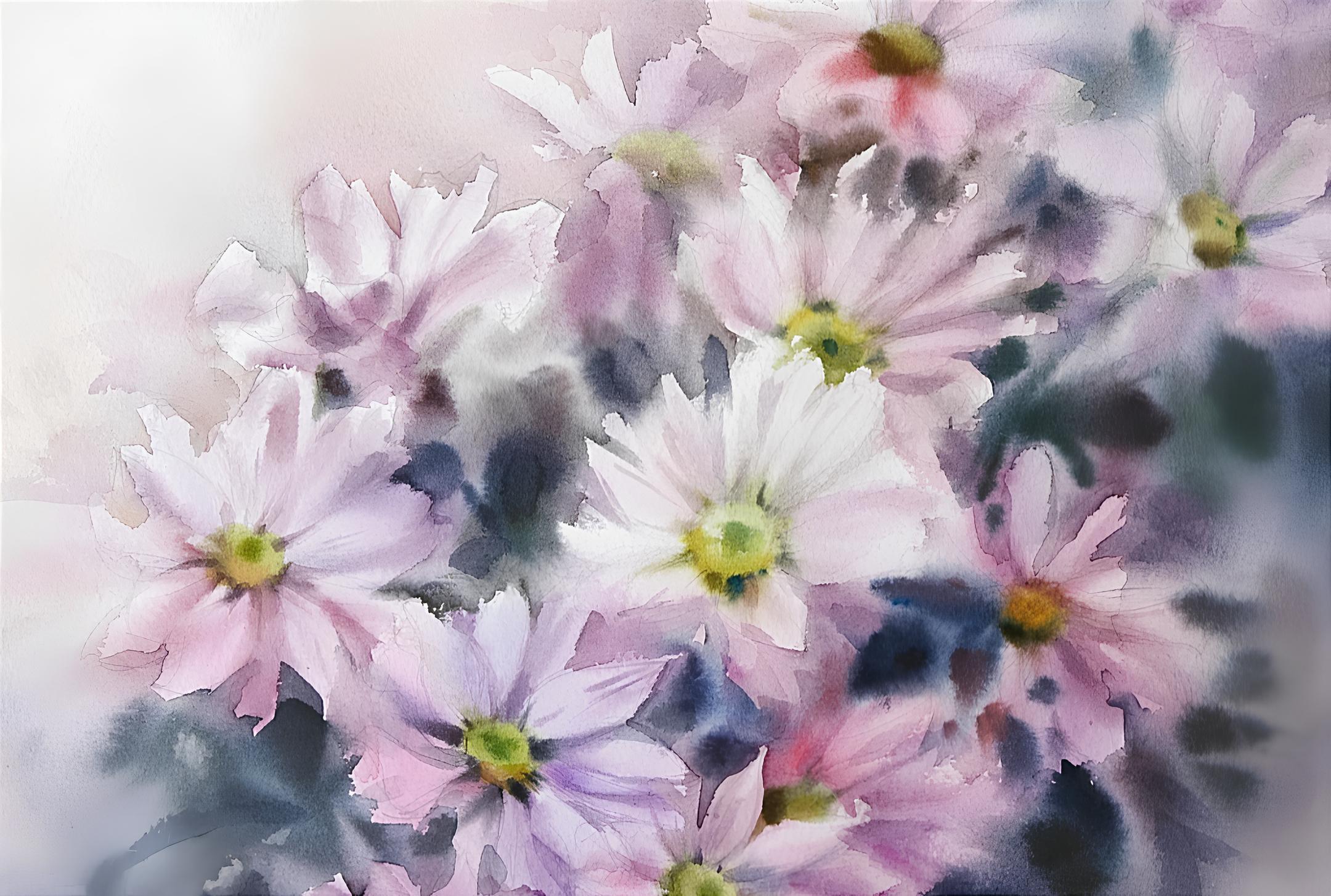 Delicate chrysanthemums Watercolor painting  For Sale 1