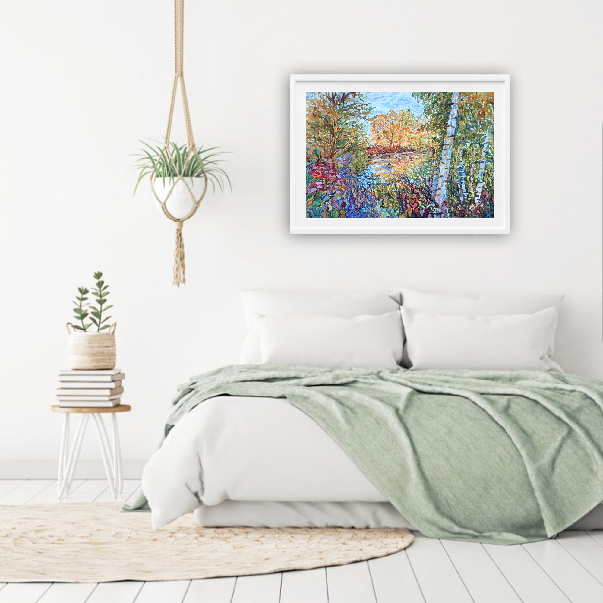 Bosque alrededor del estanque. Acuarela sobre papel en venta 4