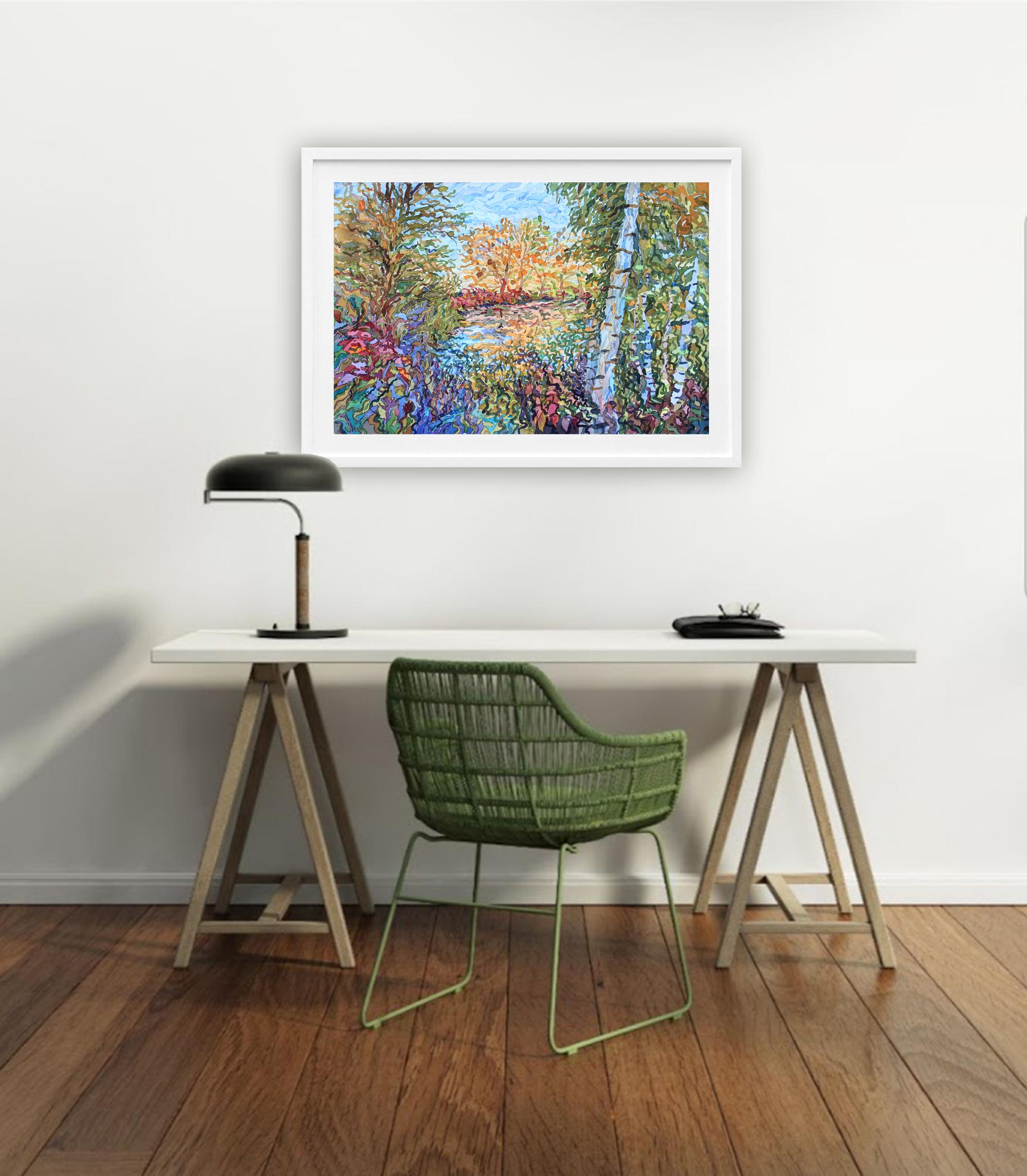 Bosque alrededor del estanque. Acuarela sobre papel en venta 2