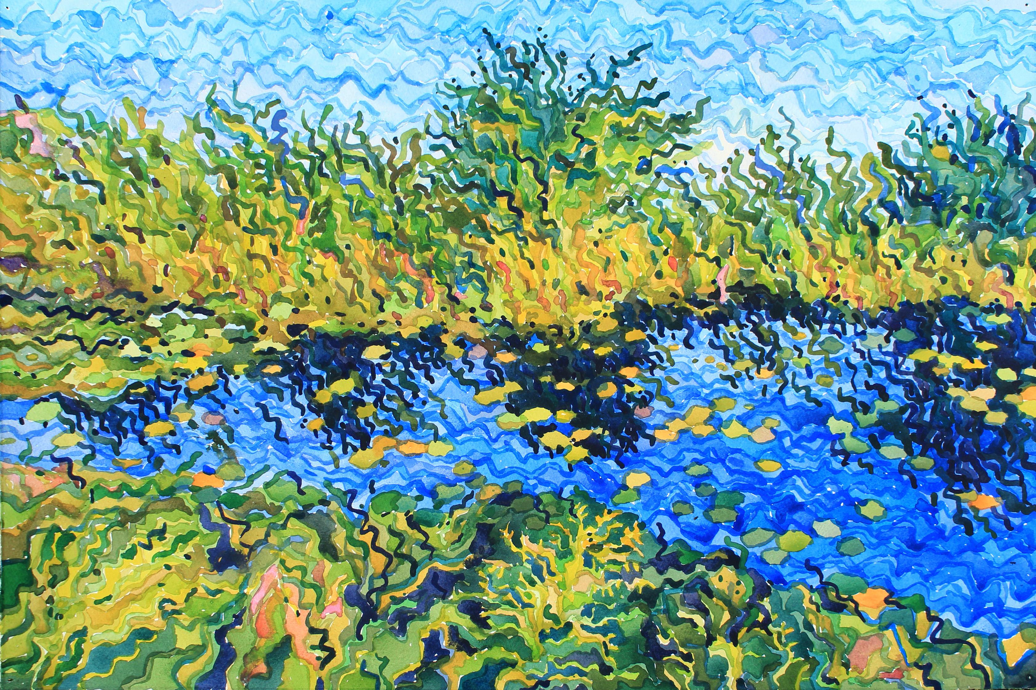 Water lilies on the Novomilskyi Pond. Watercolor on paper
