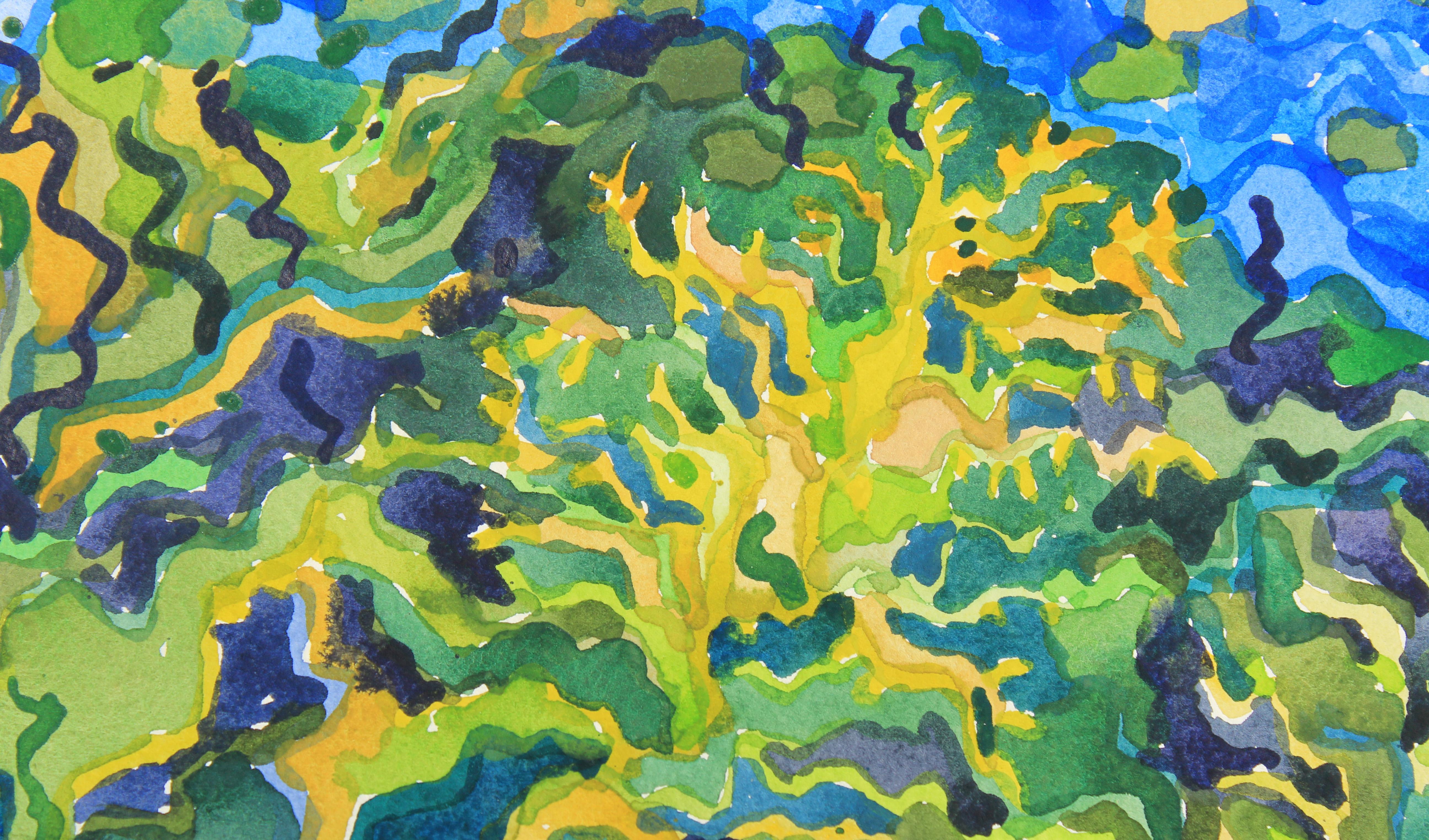 Des lys d'eau sur l'étang de Novomilskyi. Aquarelle sur papier - Gris Landscape Art par Tanbelia