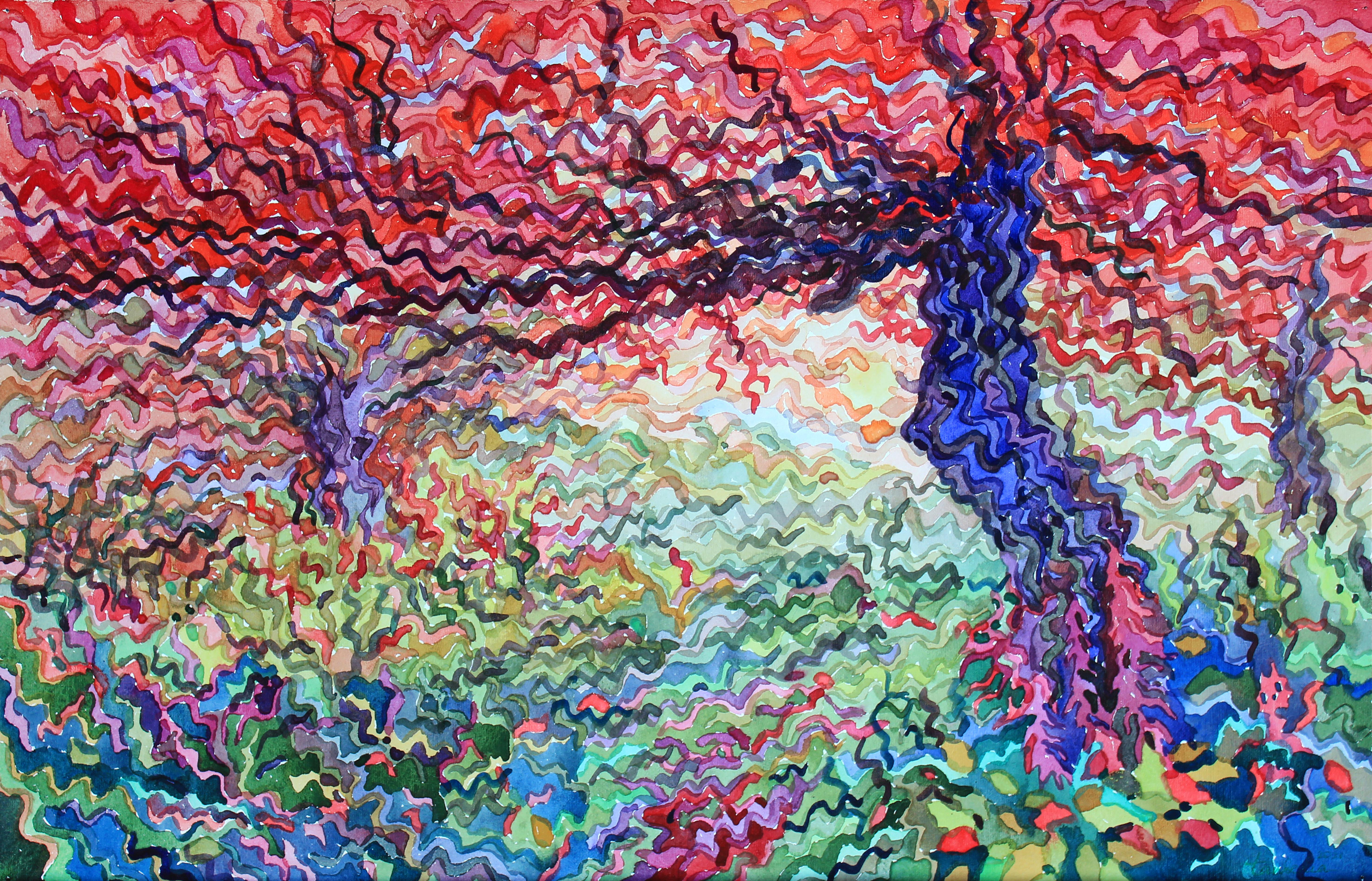 Forest d'automne des Carpates. Aquarelle sur papier