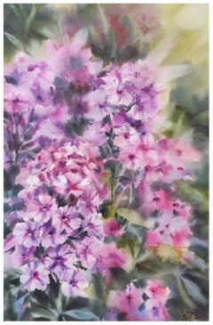 August Watercolor painting Summer flowers 