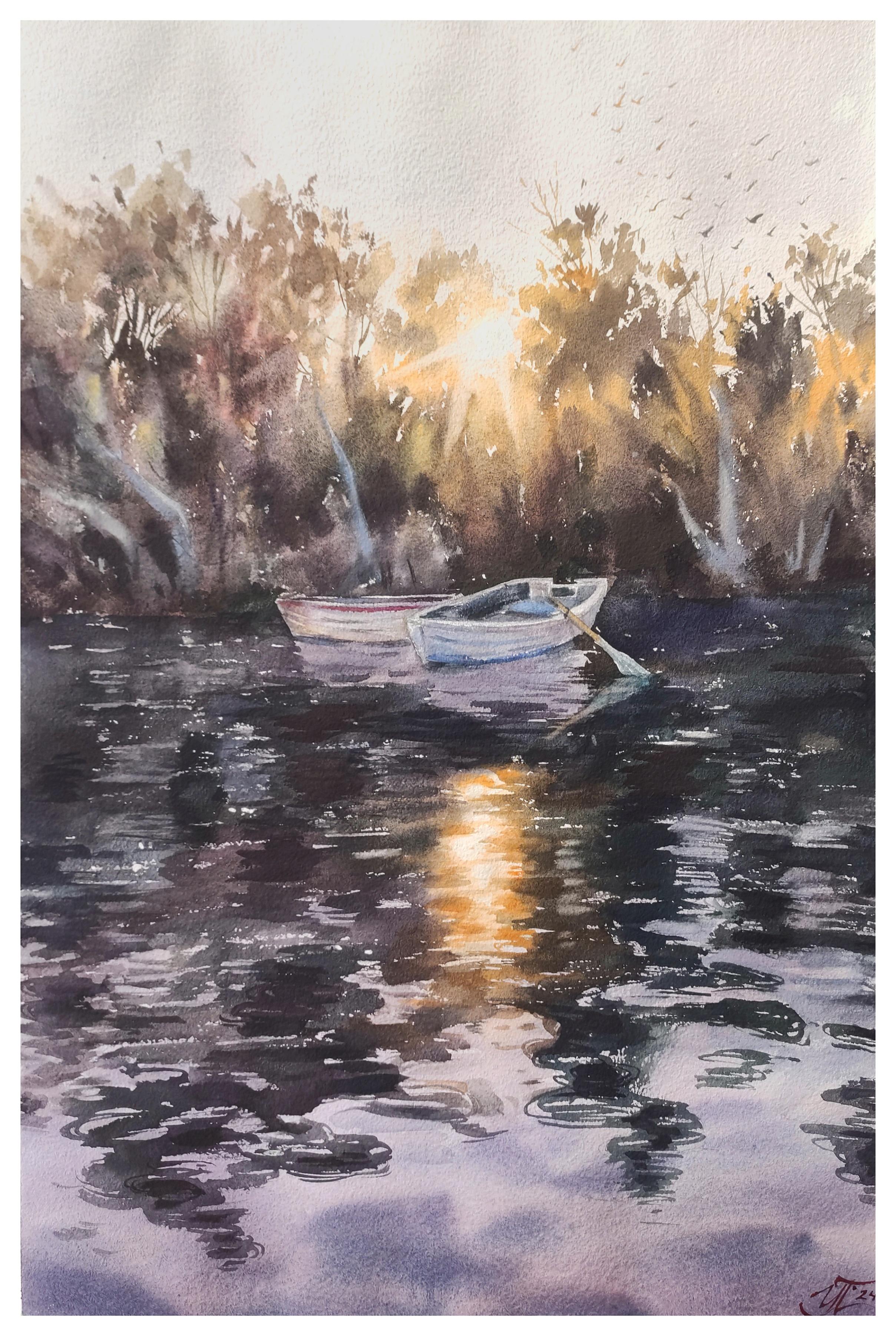 In silence Watercolor painting - Gray Interior Painting by Irina Pronina