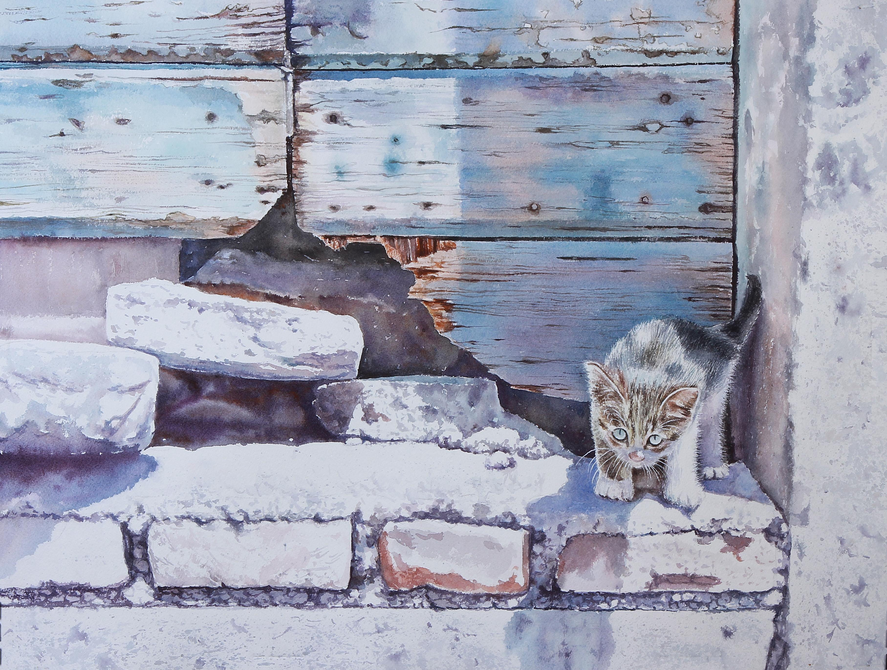 "Patio abandonado". acuarela sobre papel