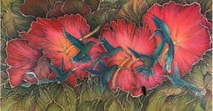 Hummingbird and Hibiscus. Cold batik