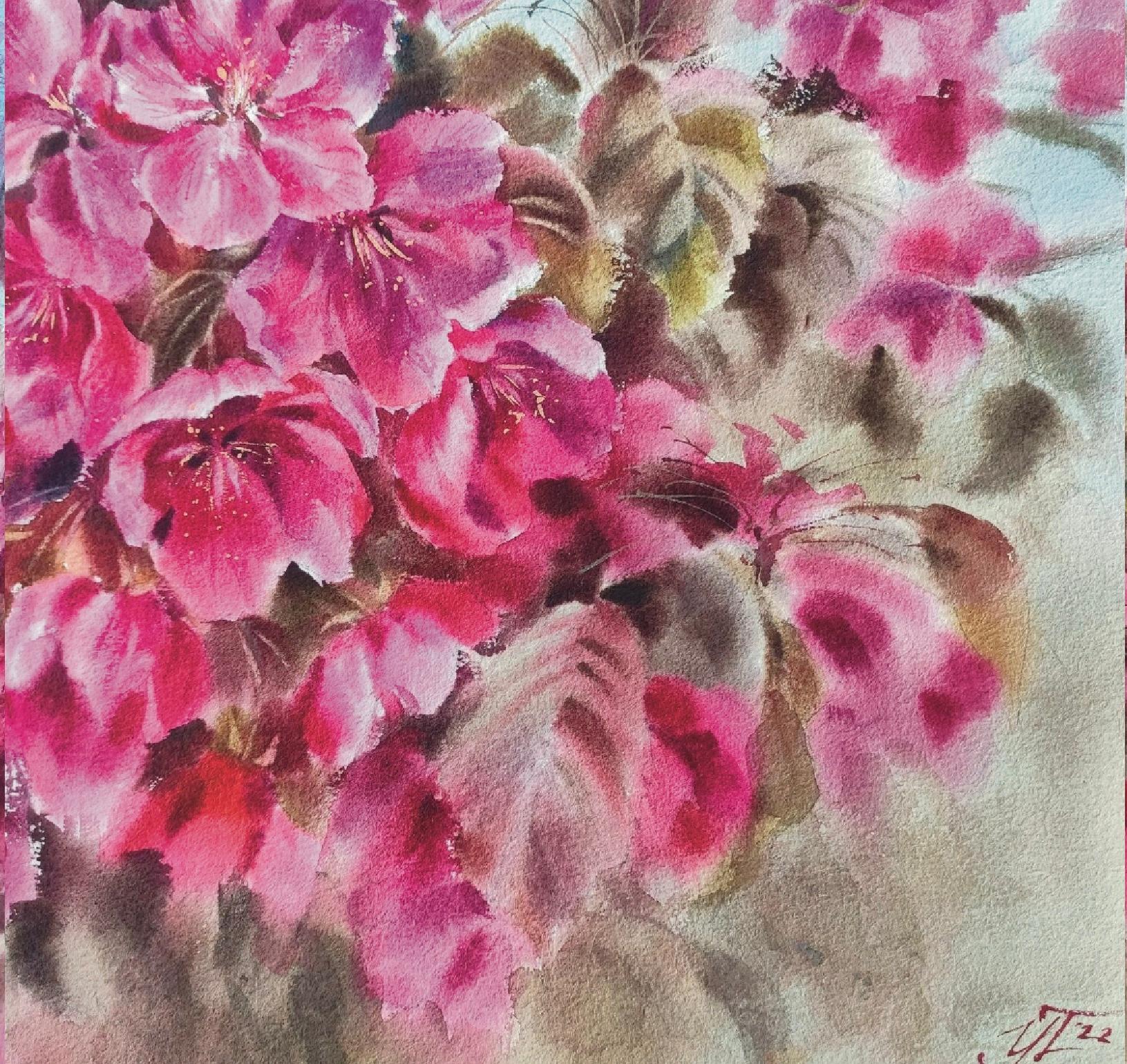 Journée de printemps Peinture à l'aquarelle - Rose Still-Life par Irina Pronina 