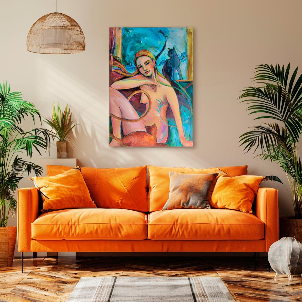 Contemplation et ronronnement - Gris Portrait Painting par Julia Ruf