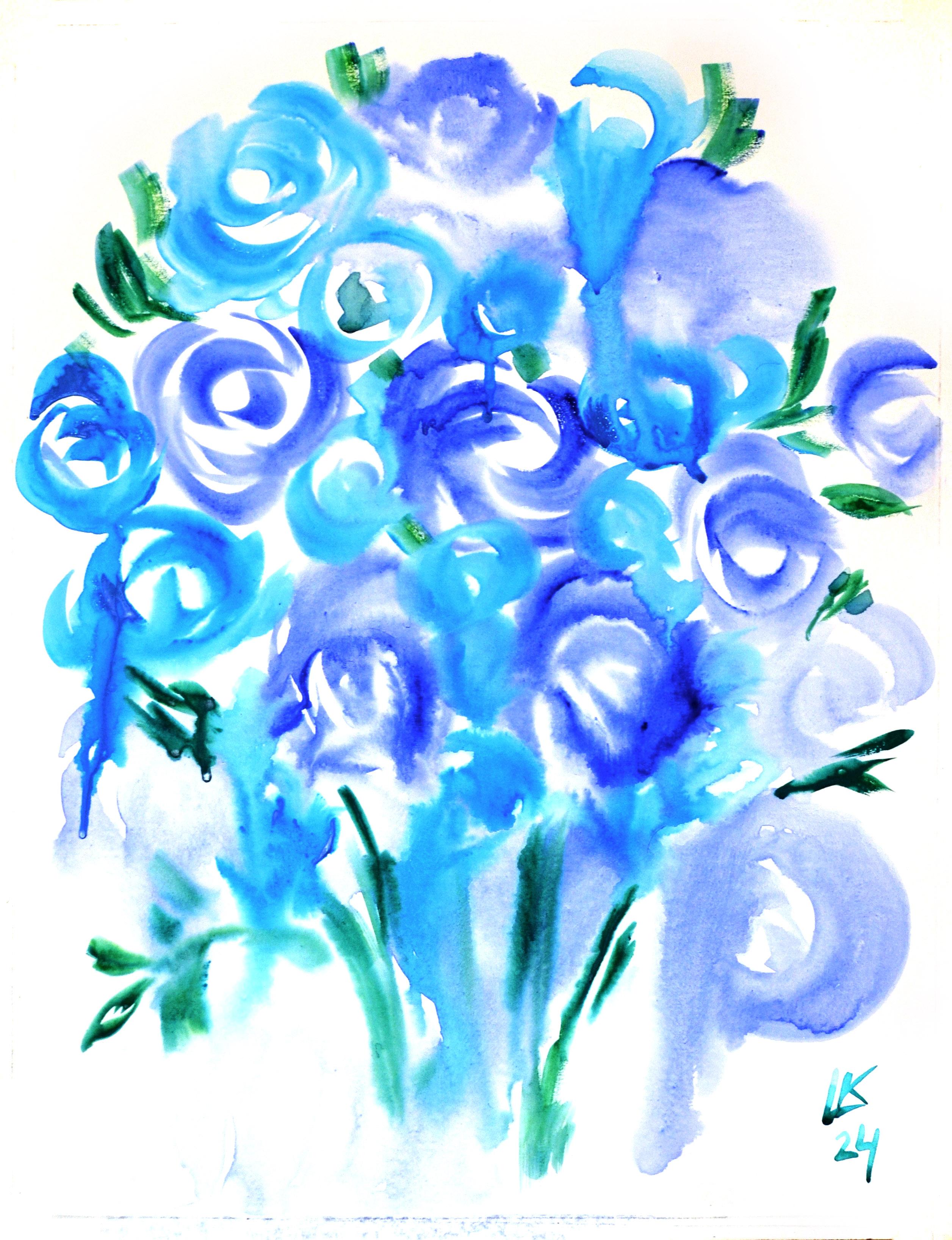 Blauer Rosenstrauß.  Aquarell  von Lada Kholosho