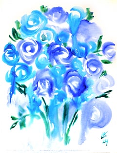 Blue Roses Bouquet.  Watercolour  by Lada Kholosho