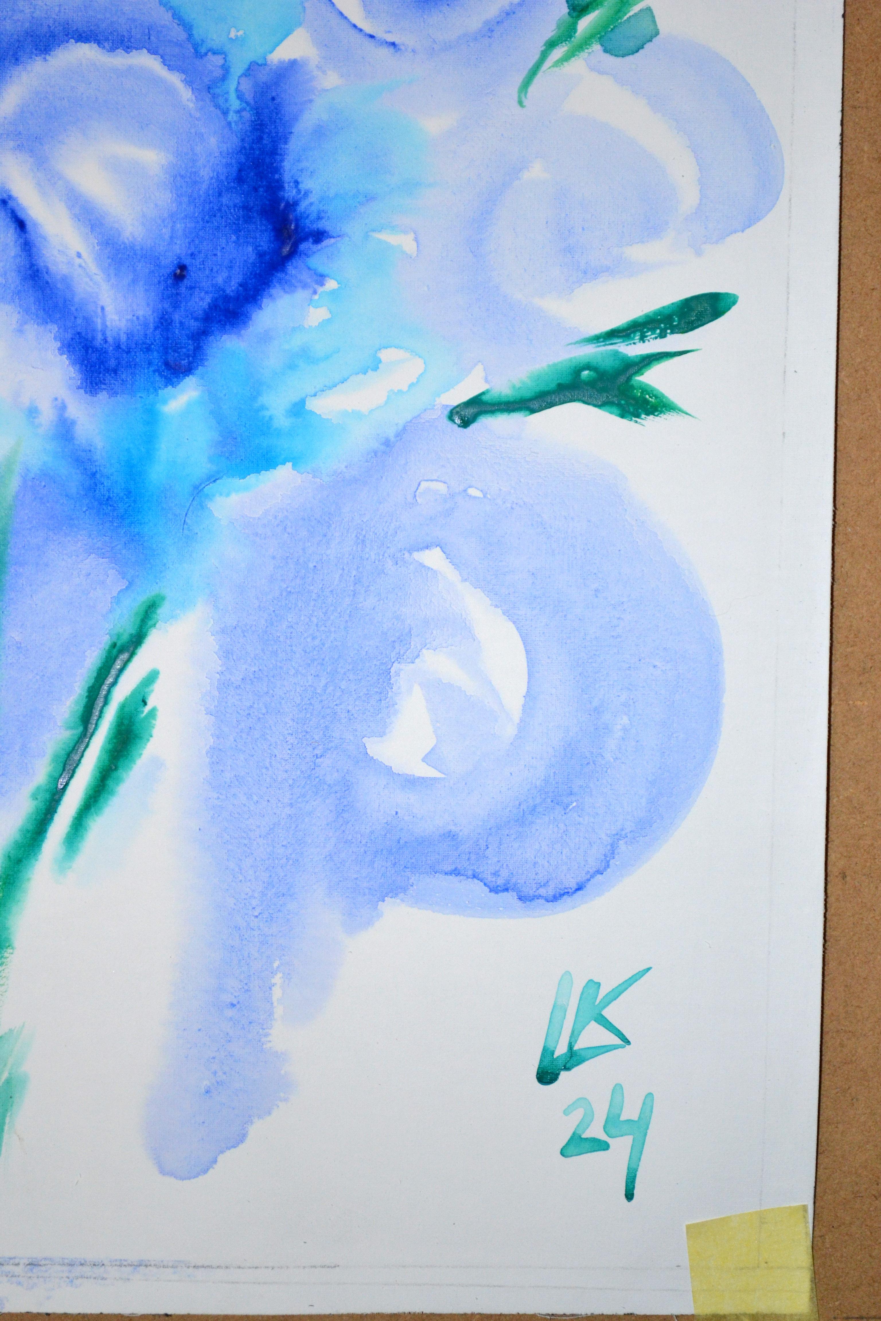 Blue Roses Bouquet.  Watercolour  by Lada Kholosho For Sale 4