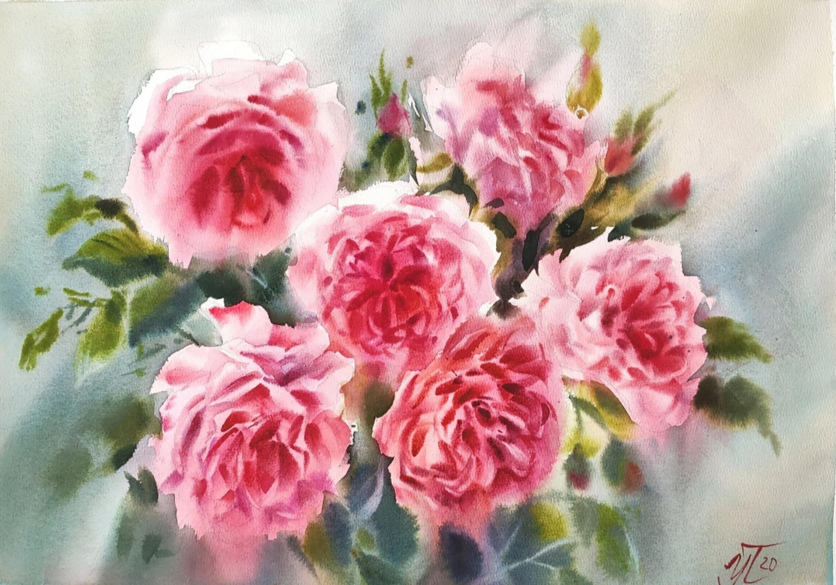 Summer light Watercolor painting with Roses