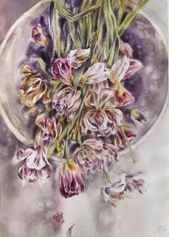 Spring memories Watercolor painting with Tulips