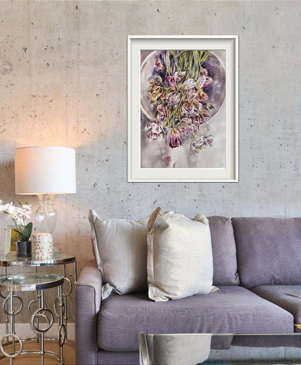 Spring memories Watercolor painting with Tulips - Art by Irina Pronina 