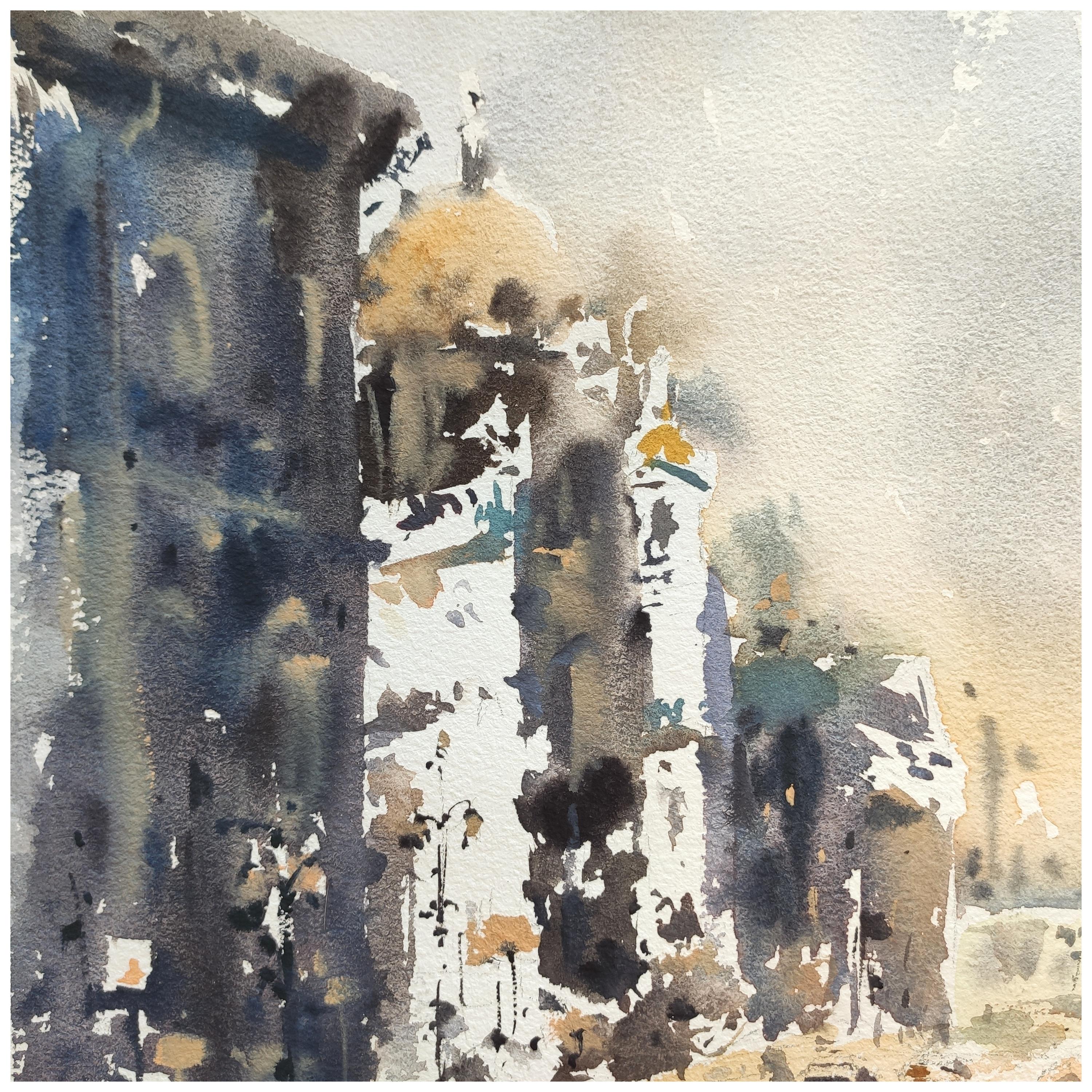 Ombre della città Paesaggio urbano ad acquerello - Landscape Art Grigio di Irina Pronina 