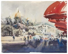 City landscape Saint Petersburg Watercolor painting