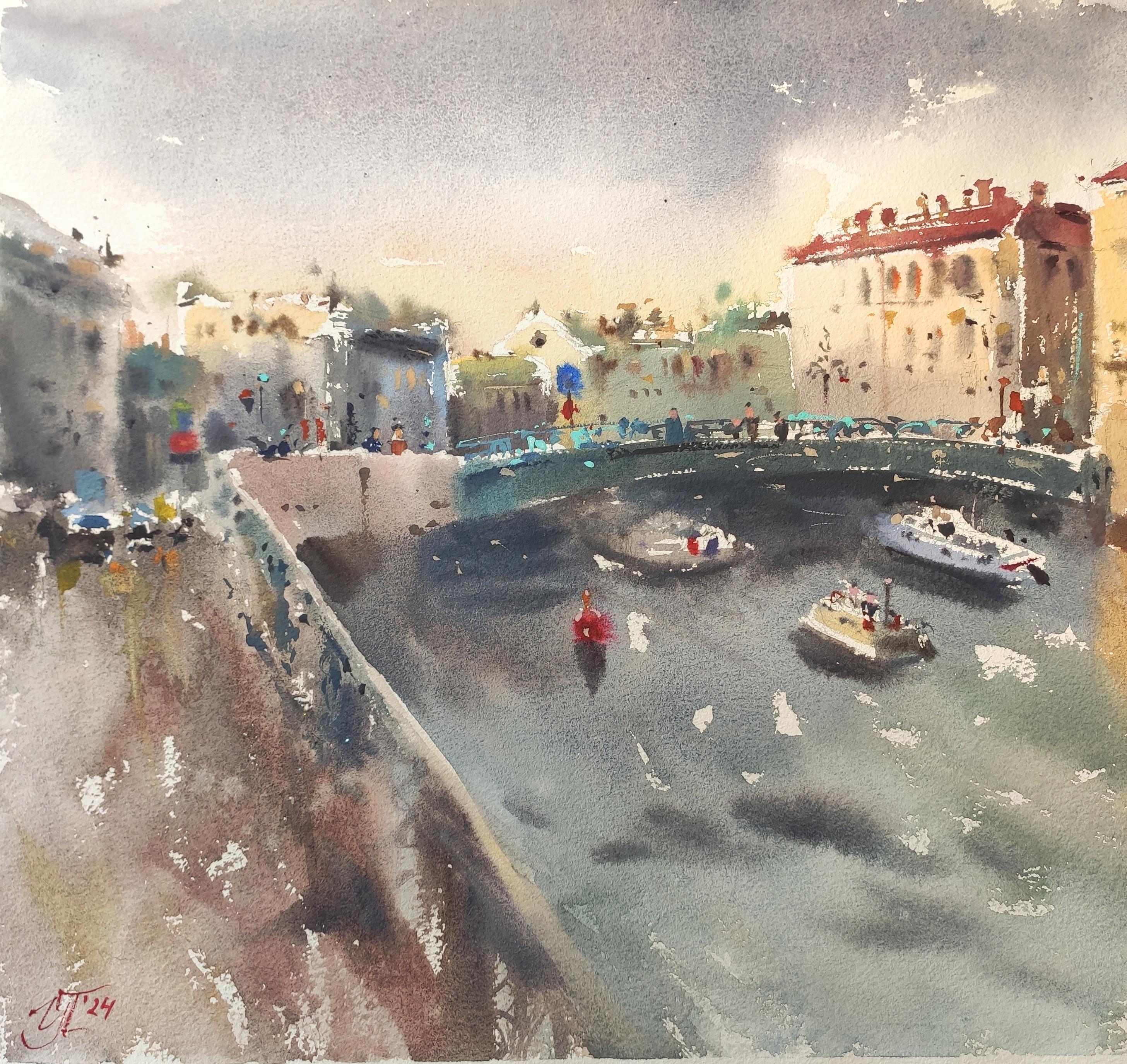 Abstract city landscape Watercolor painting - Art by Irina Pronina 