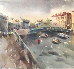 Abstract city landscape Watercolor painting