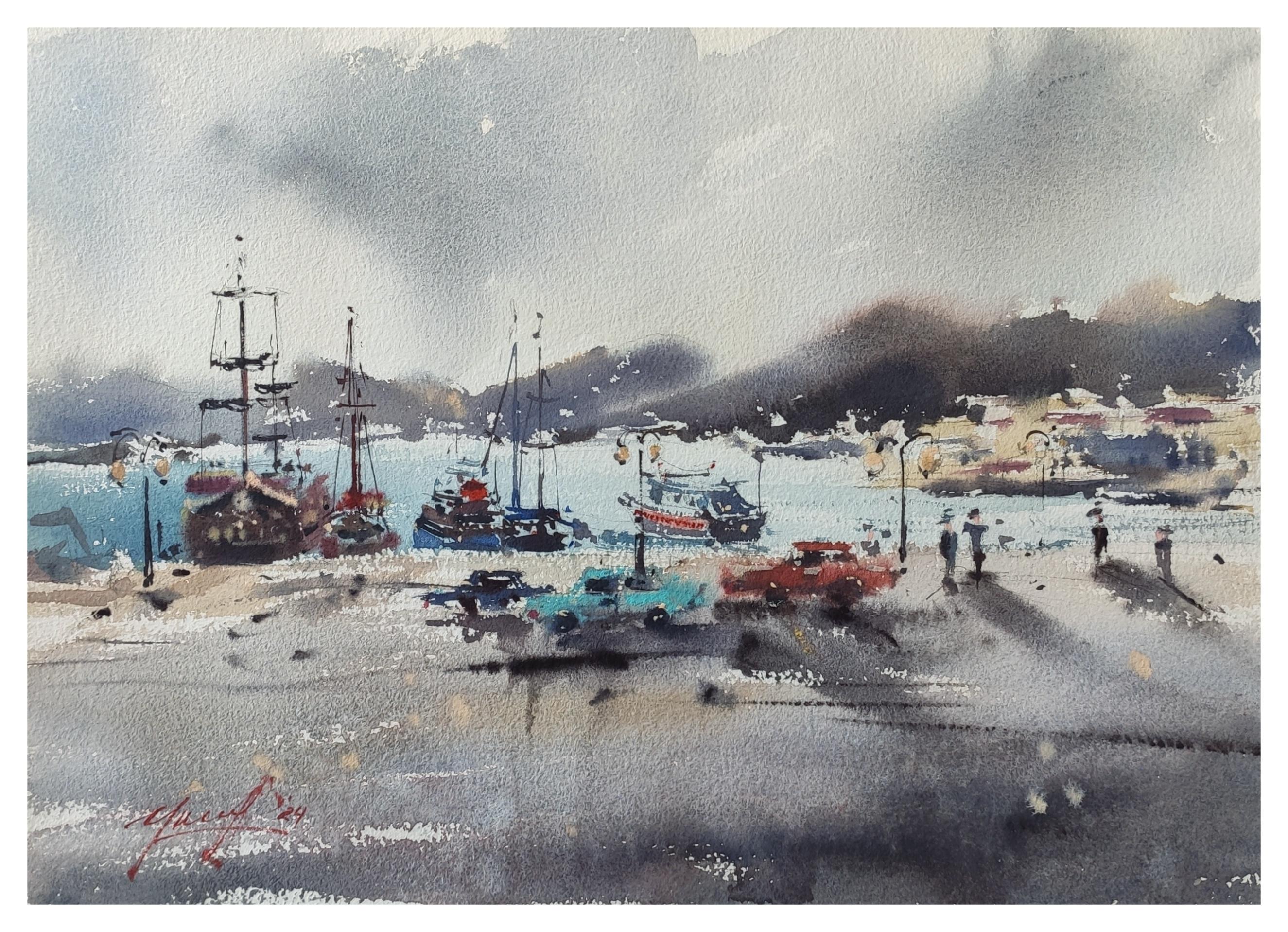 Landscape Art Irina Pronina  - Paysage urbain Grèce Aquarelle