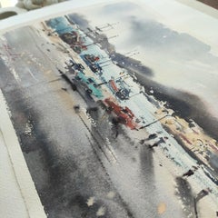 City landscape Greece Watercolor painting