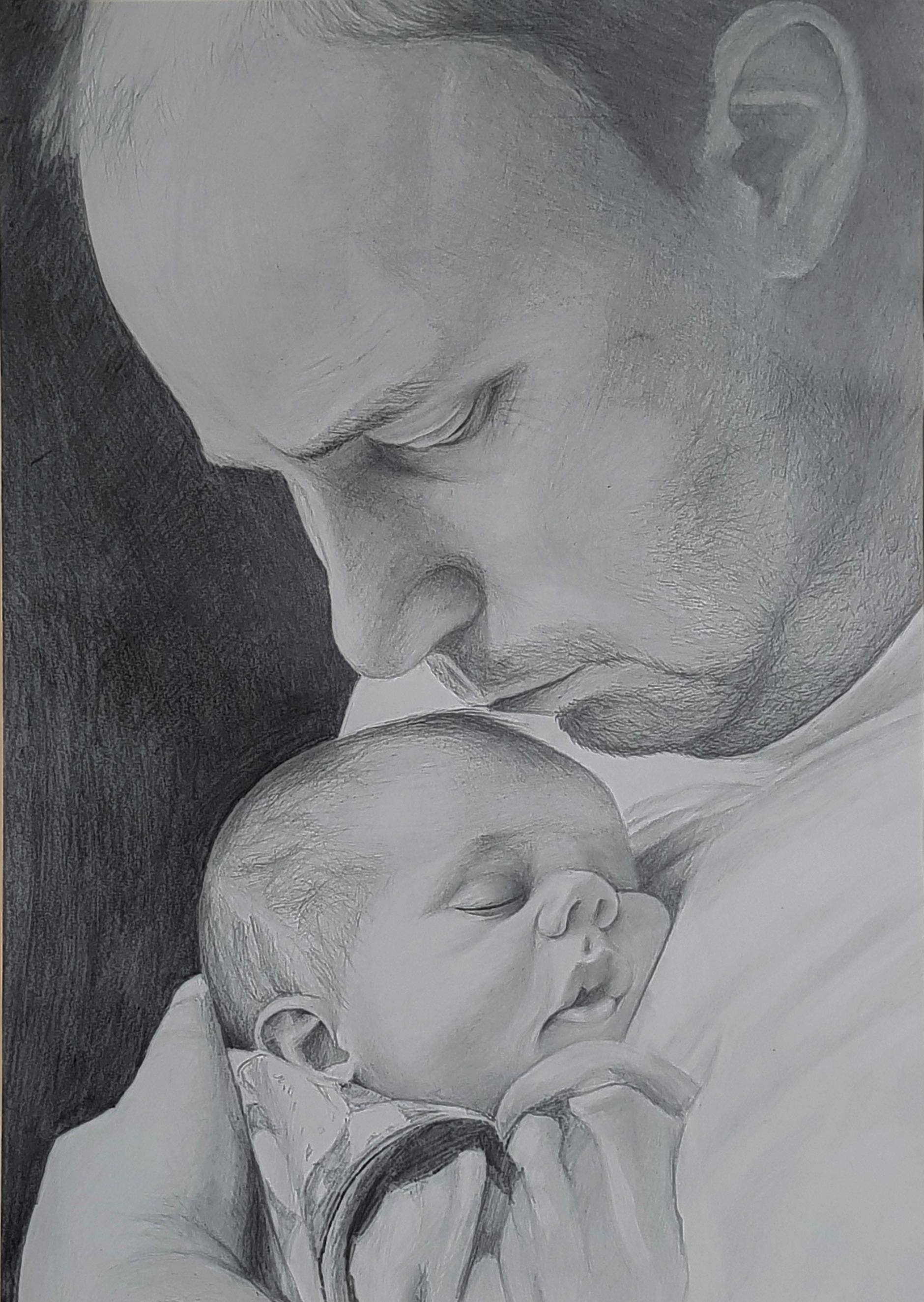Portrait di Marina Hein - Amore paterno.Disegno grafico su carta