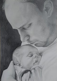 Amor paternal.Dibujo gráfico sobre papel