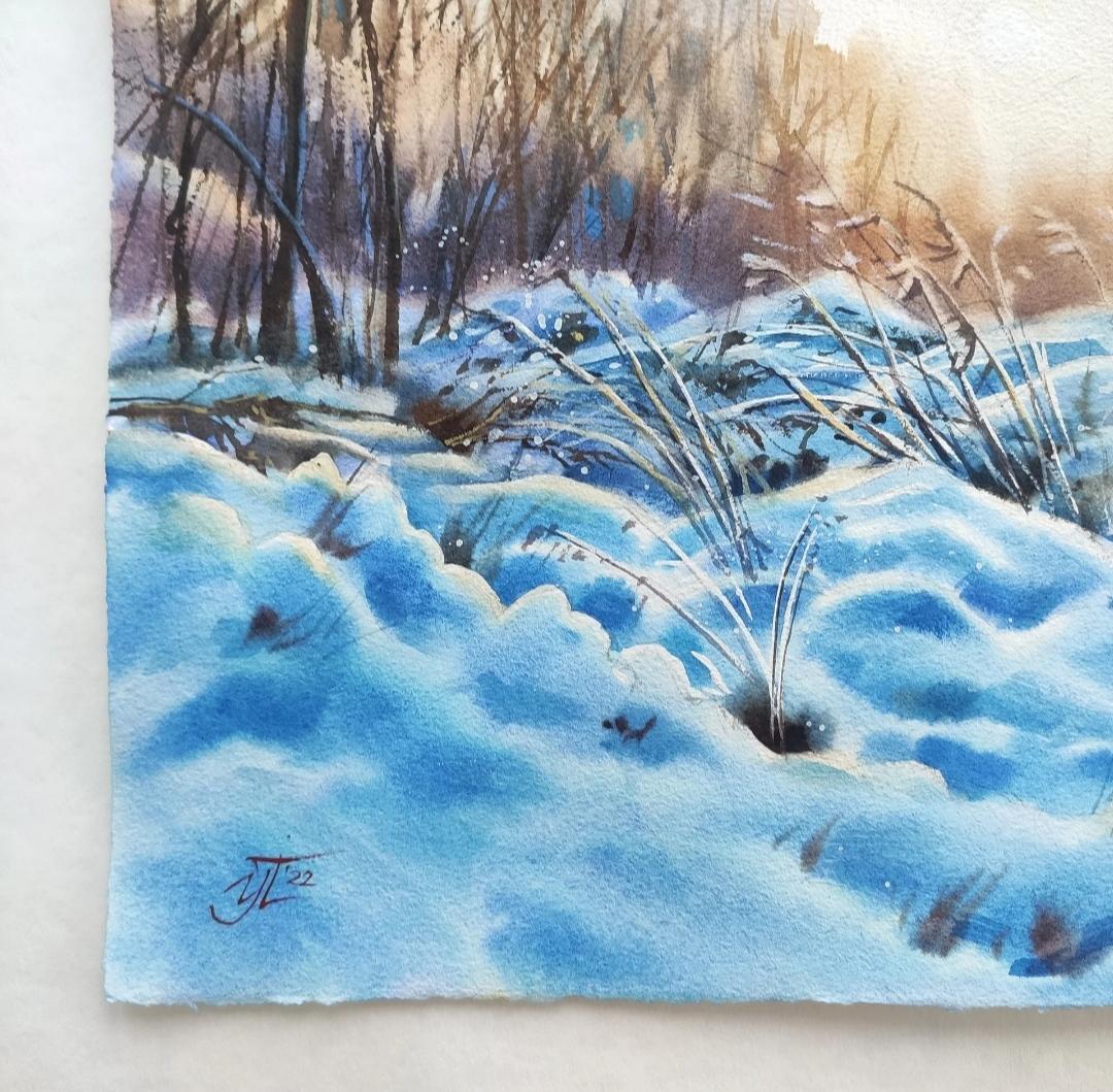 Campo azul de invierno Pintura en acuarela - Art Realista de Irina Pronina 