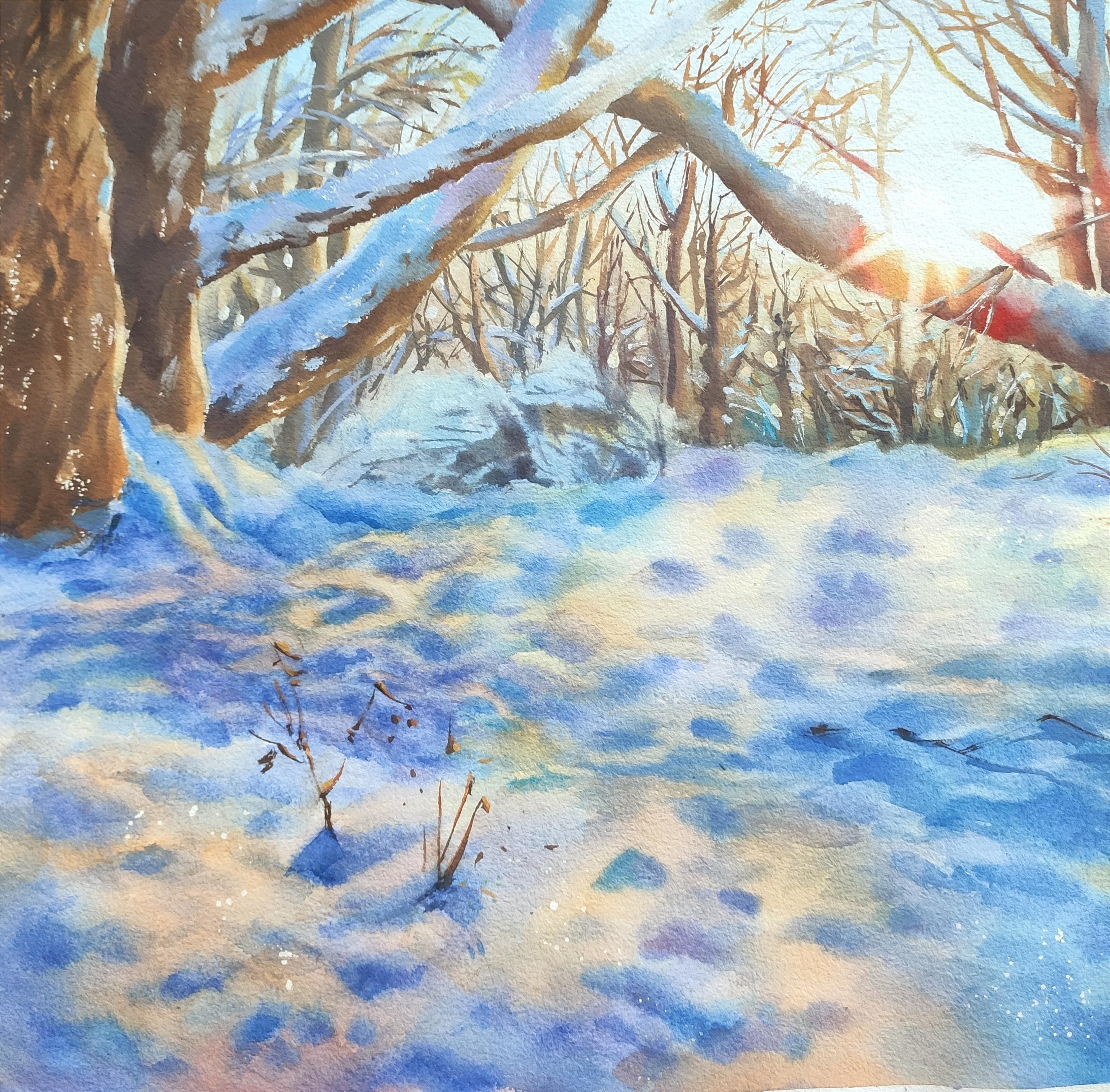 Atardecer de invierno Pintura en acuarela en venta 1