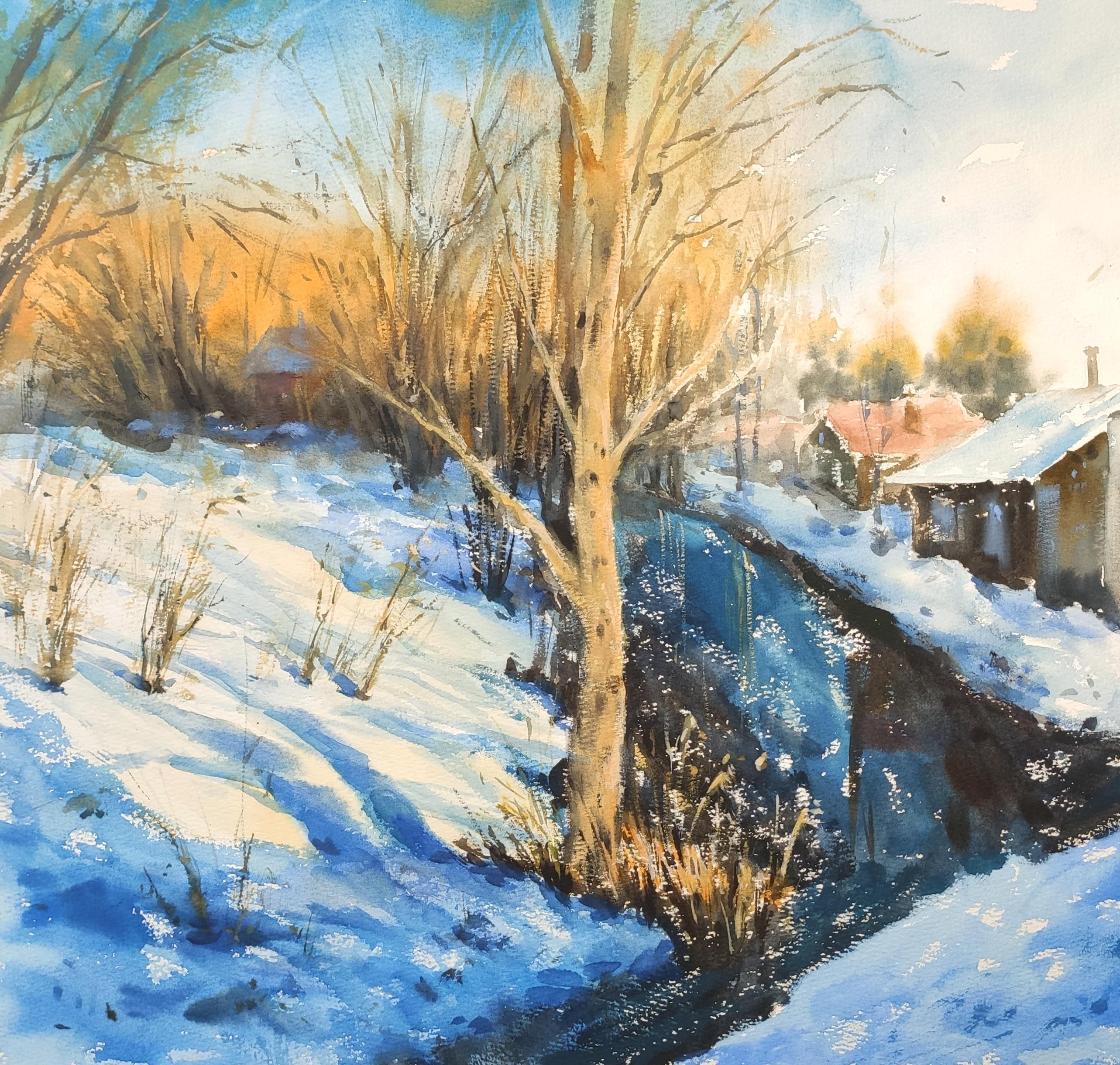 Frühling Licht Aquarell Landschaft (Impressionismus), Art, von Irina Pronina 