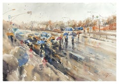 Rain in the city Aquarell-Stadtlandschaft
