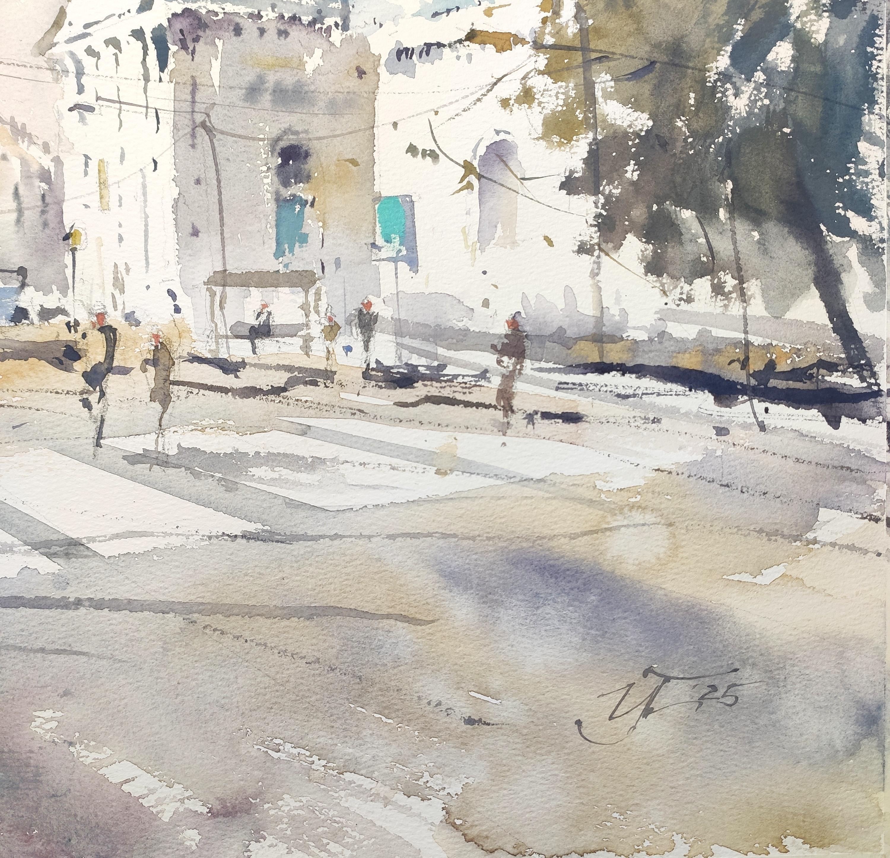 Giornata a San Pietroburgo Paesaggio urbano ad acquerello - Landscape Art Grigio di Irina Pronina