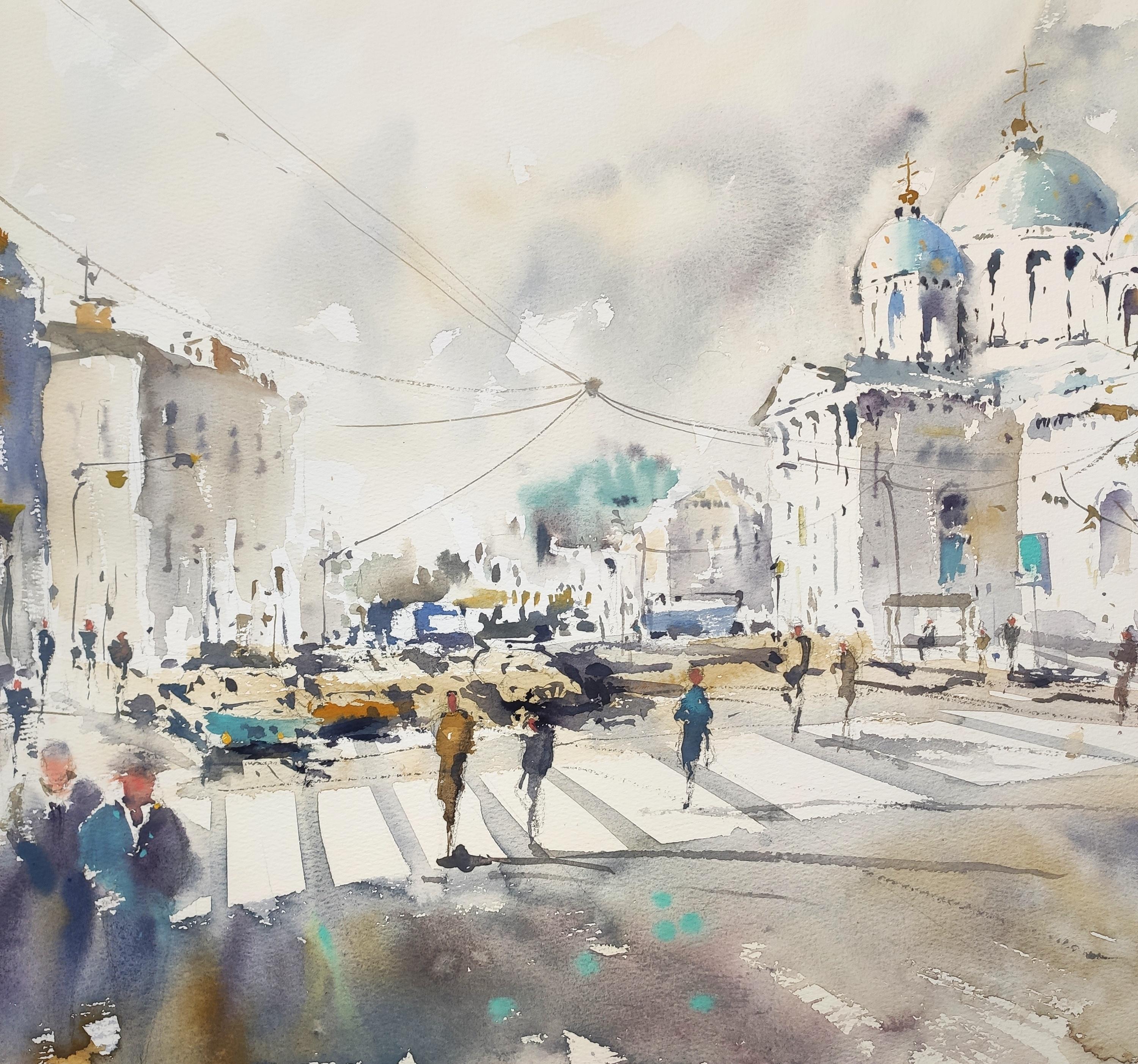 Giornata a San Pietroburgo Paesaggio urbano ad acquerello - Art Impressionismo di Irina Pronina